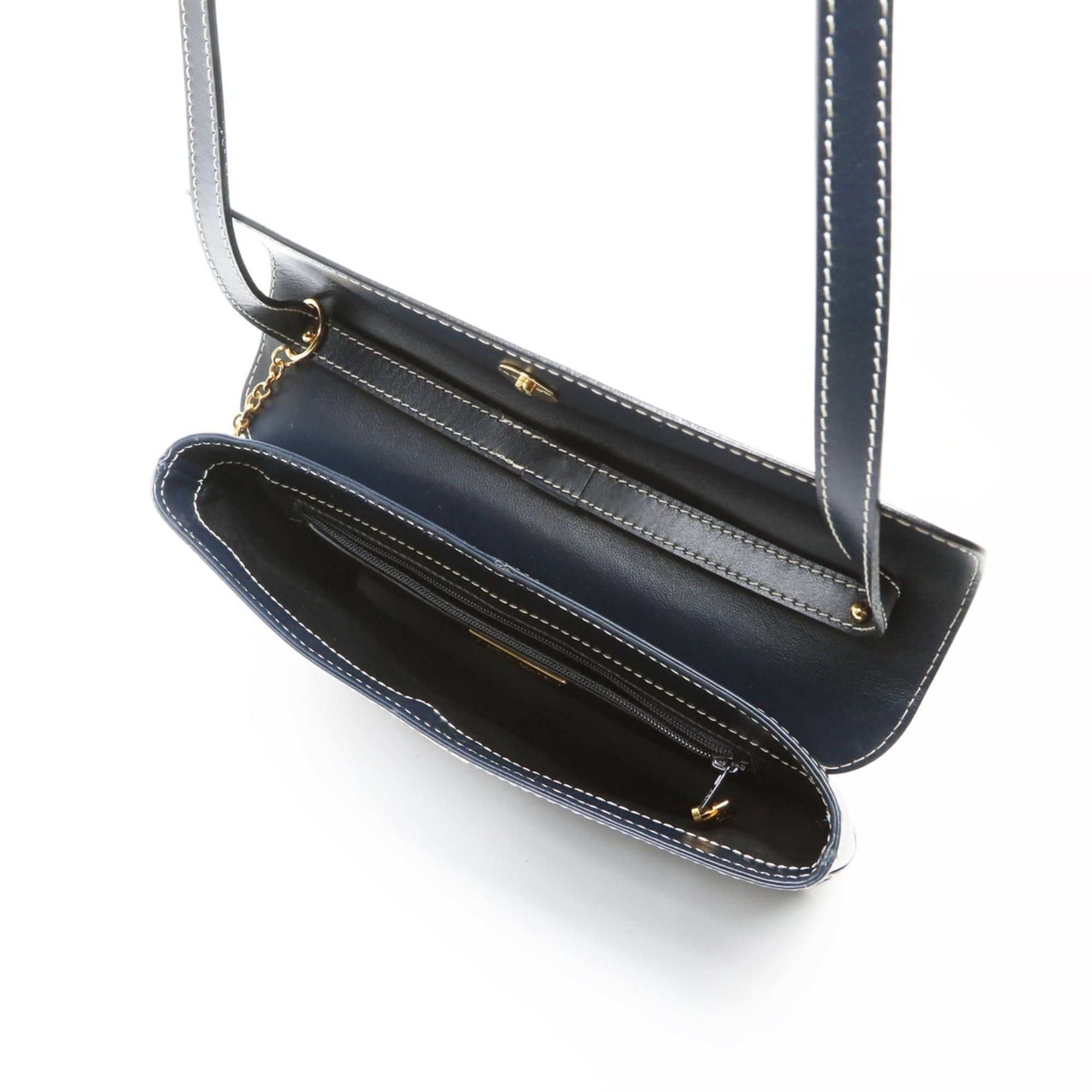 Yves Saint Laurent Yves Saint Laurent YSL Y-cut logo leather shoulder bag, navy. Size ONE SIZE - 10 Thumbnail