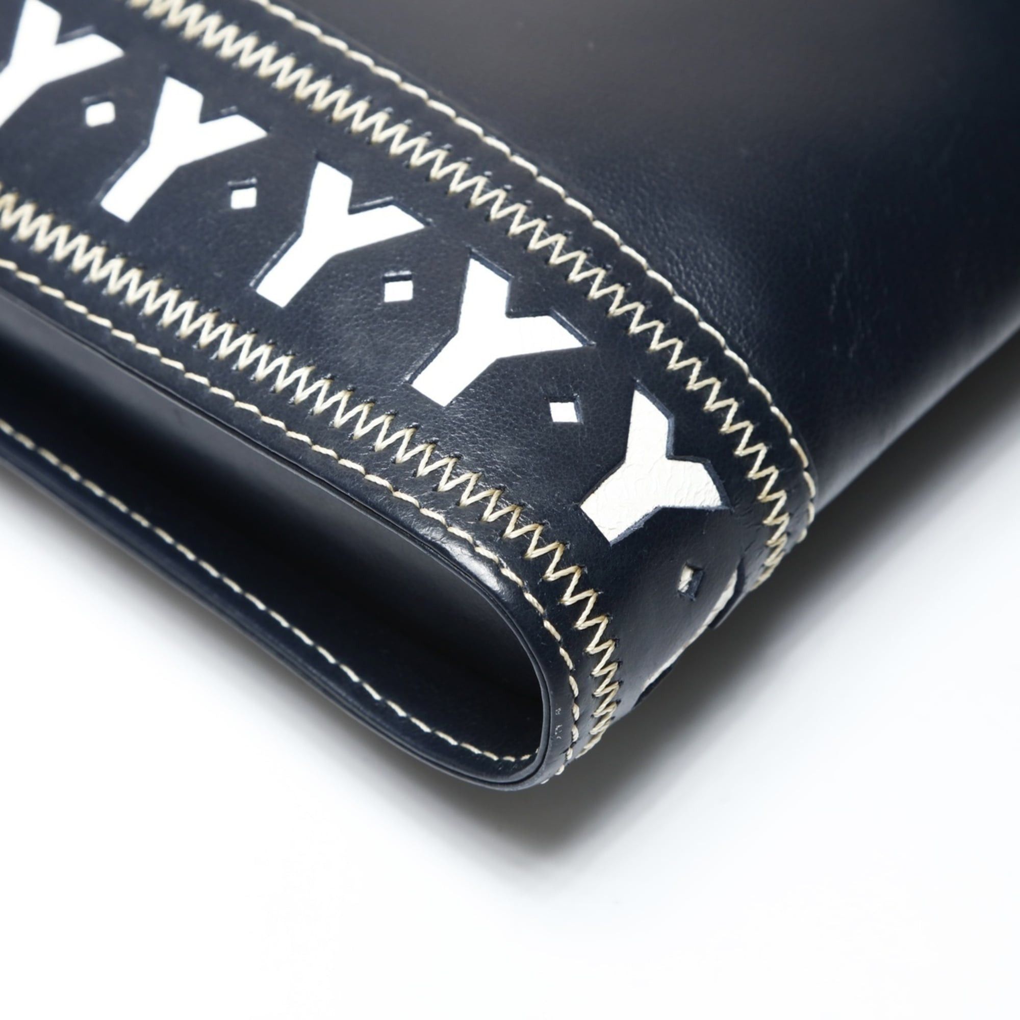 Yves Saint Laurent Yves Saint Laurent YSL Y-cut logo leather shoulder bag, navy. Size ONE SIZE - 6 Thumbnail