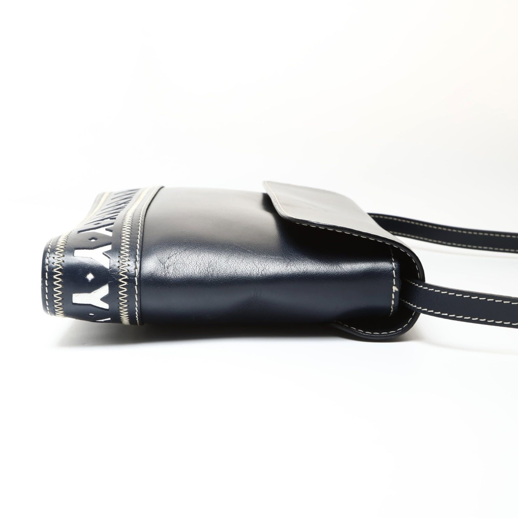 Yves Saint Laurent Yves Saint Laurent YSL Y-cut logo leather shoulder bag, navy. Size ONE SIZE - 4 Thumbnail