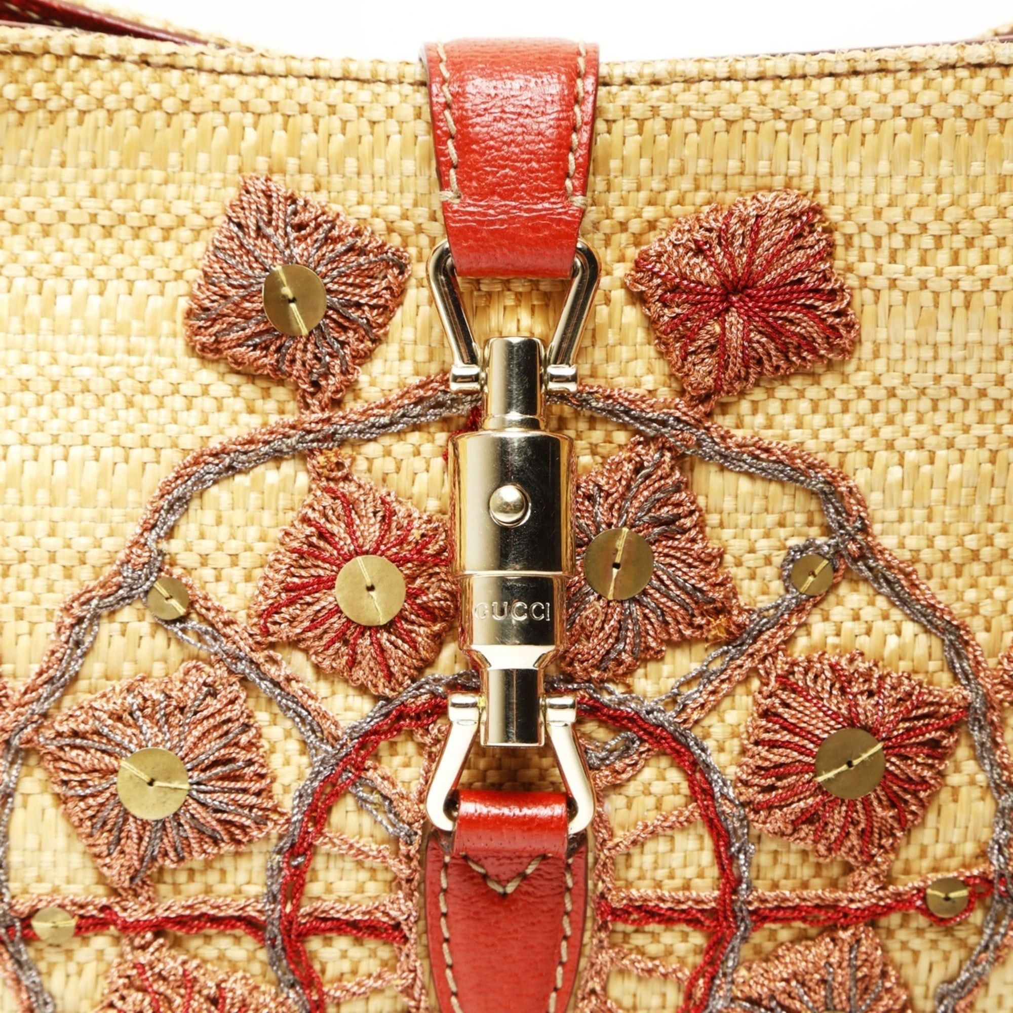 Gucci Gucci Jackie Straw Raffia Shoulder Bag, Beige Size ONE SIZE - 8 Thumbnail