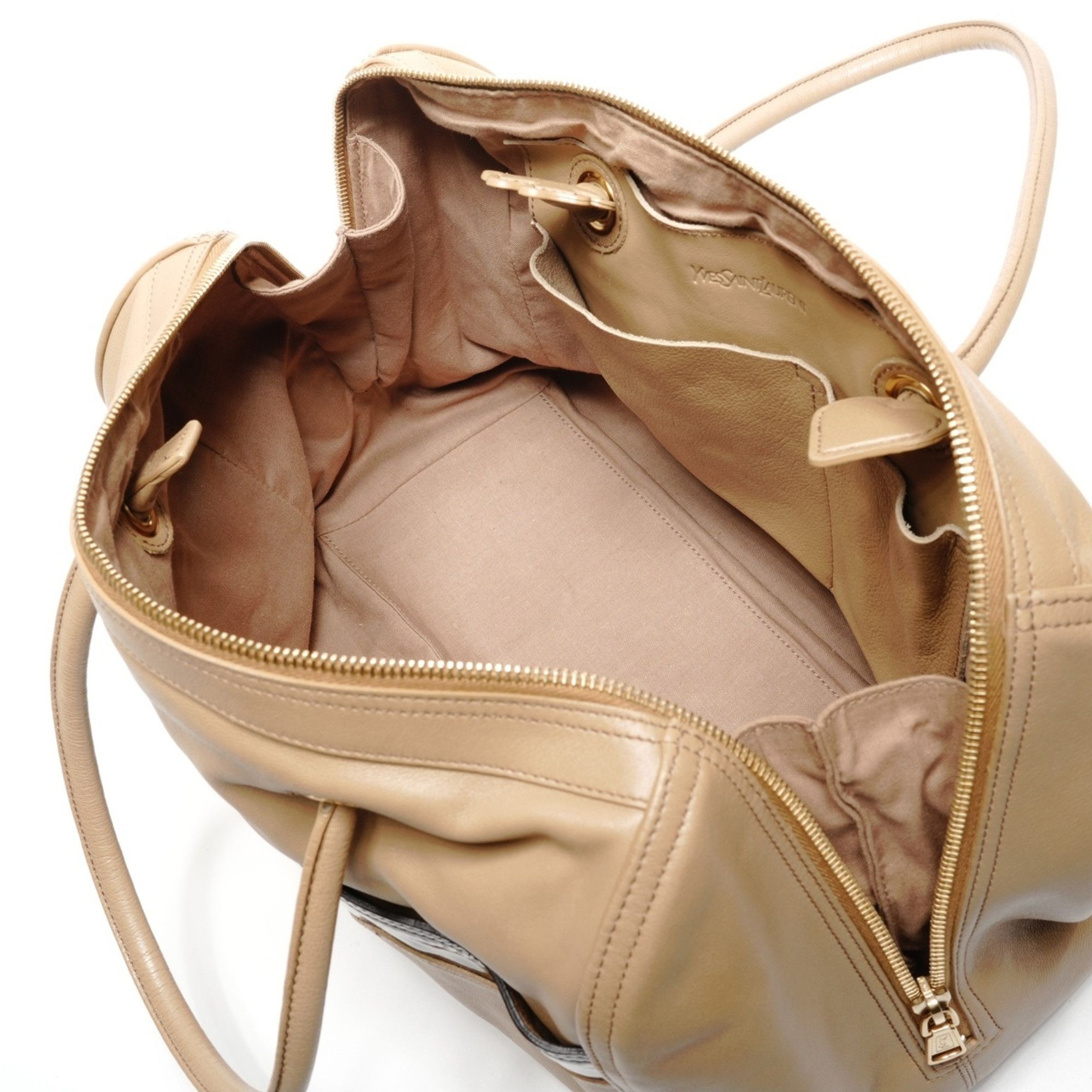 Yves Saint Laurent Yves Saint Laurent Y-logo leather Boston bag, beige Size ONE SIZE - 10 Thumbnail