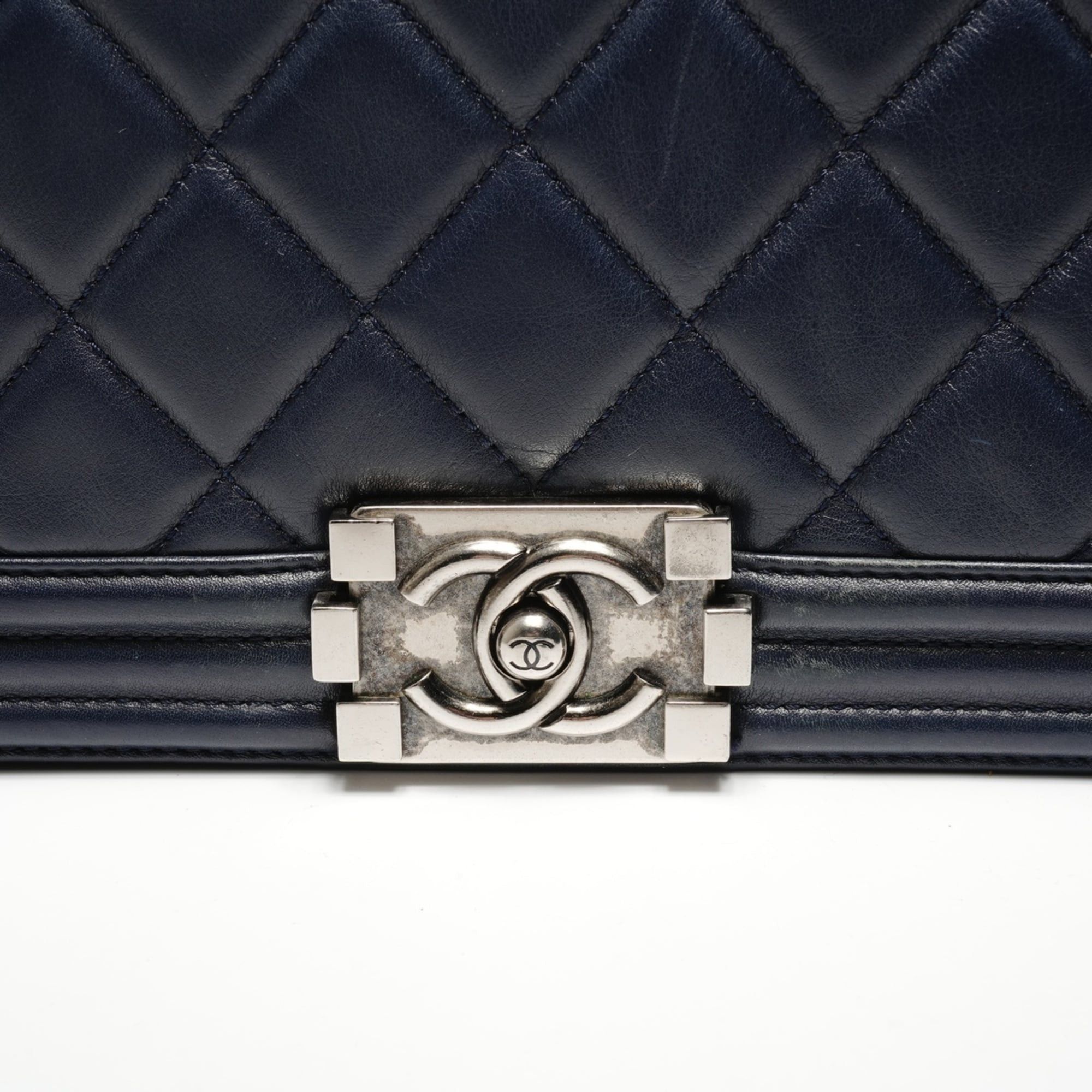 Chanel Chanel Boy Lambskin Shoulder Bag, Navy Size ONE SIZE - 9 Thumbnail