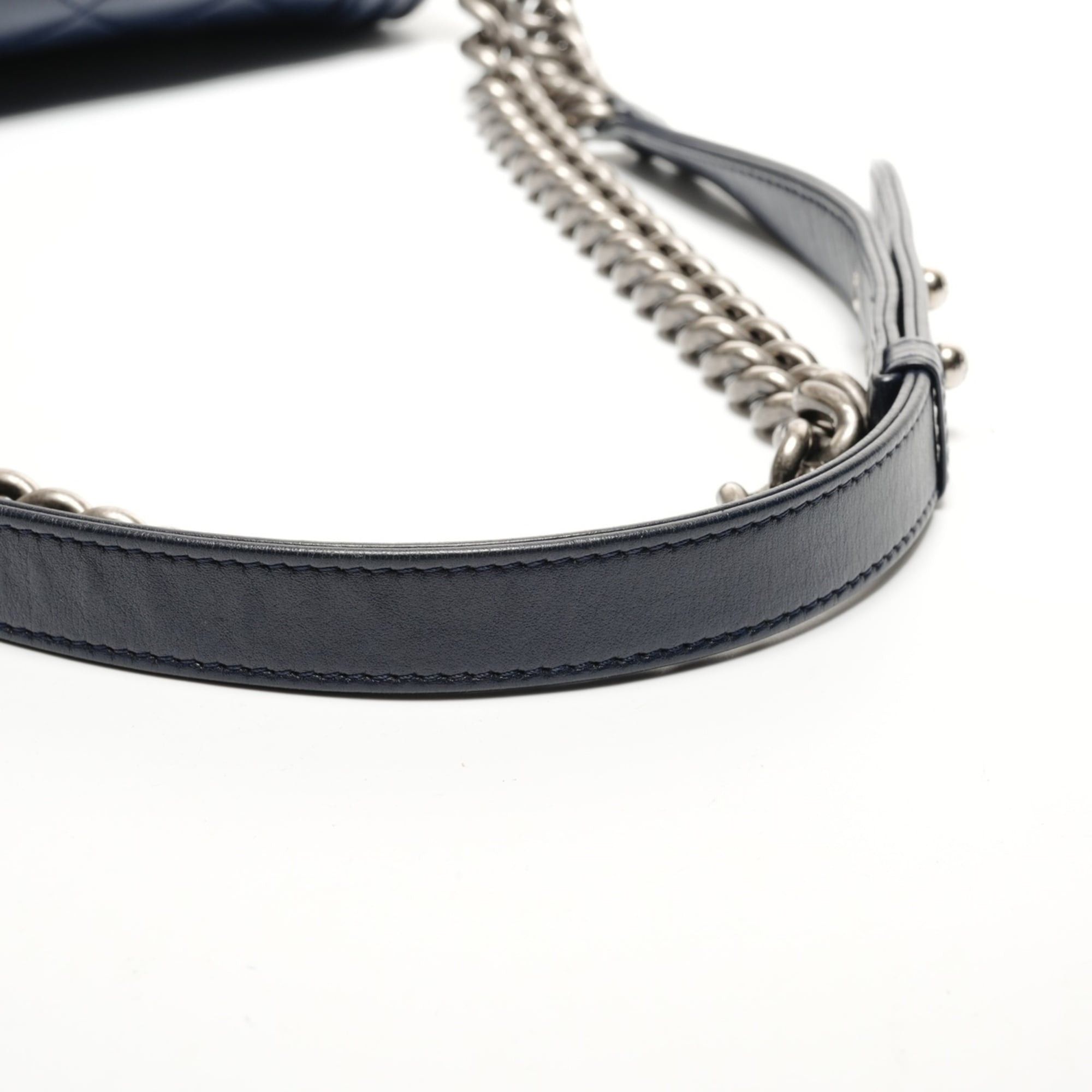 Chanel Chanel Boy Lambskin Shoulder Bag, Navy Size ONE SIZE - 14 Thumbnail