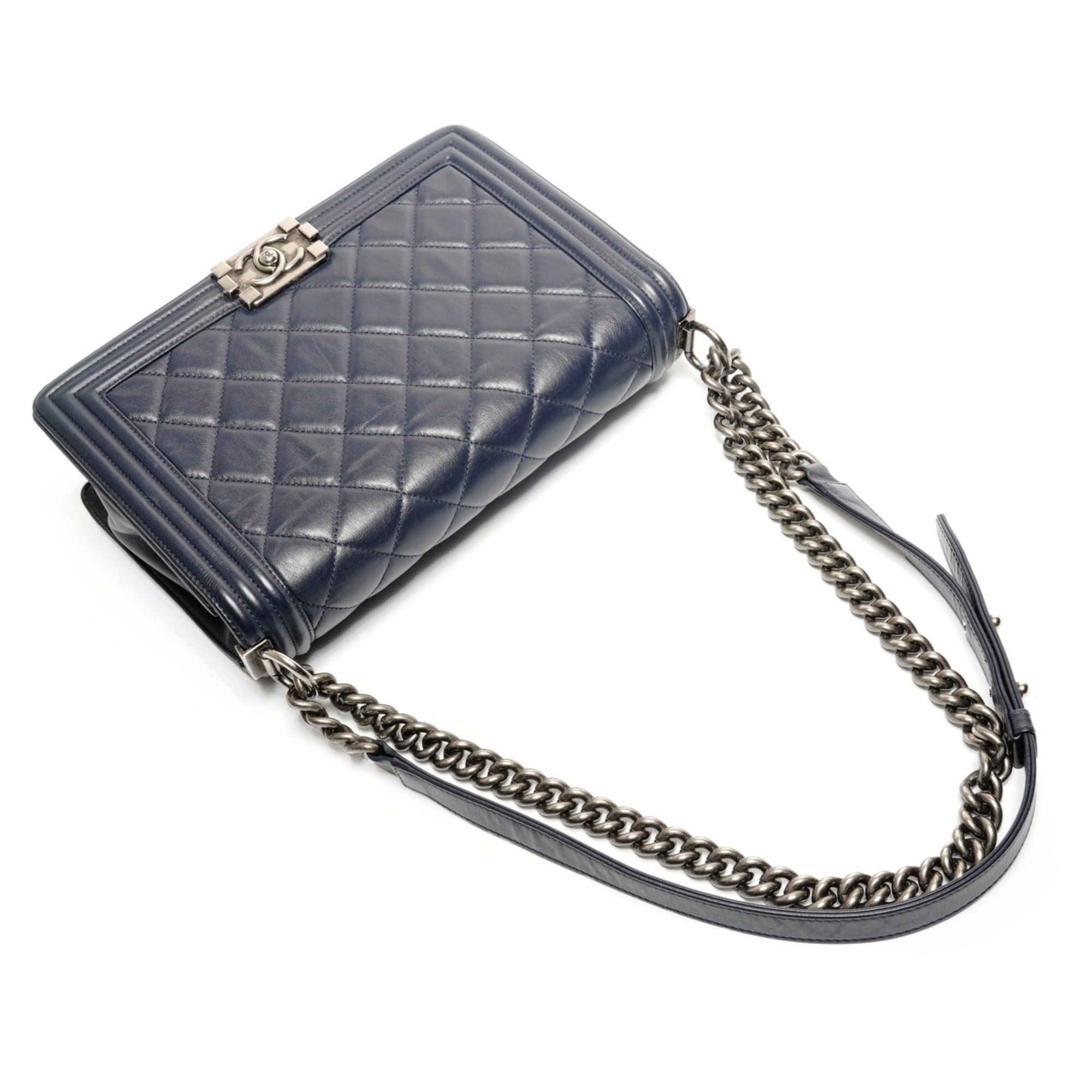 Chanel Chanel Boy Lambskin Shoulder Bag, Navy Size ONE SIZE - 8 Thumbnail