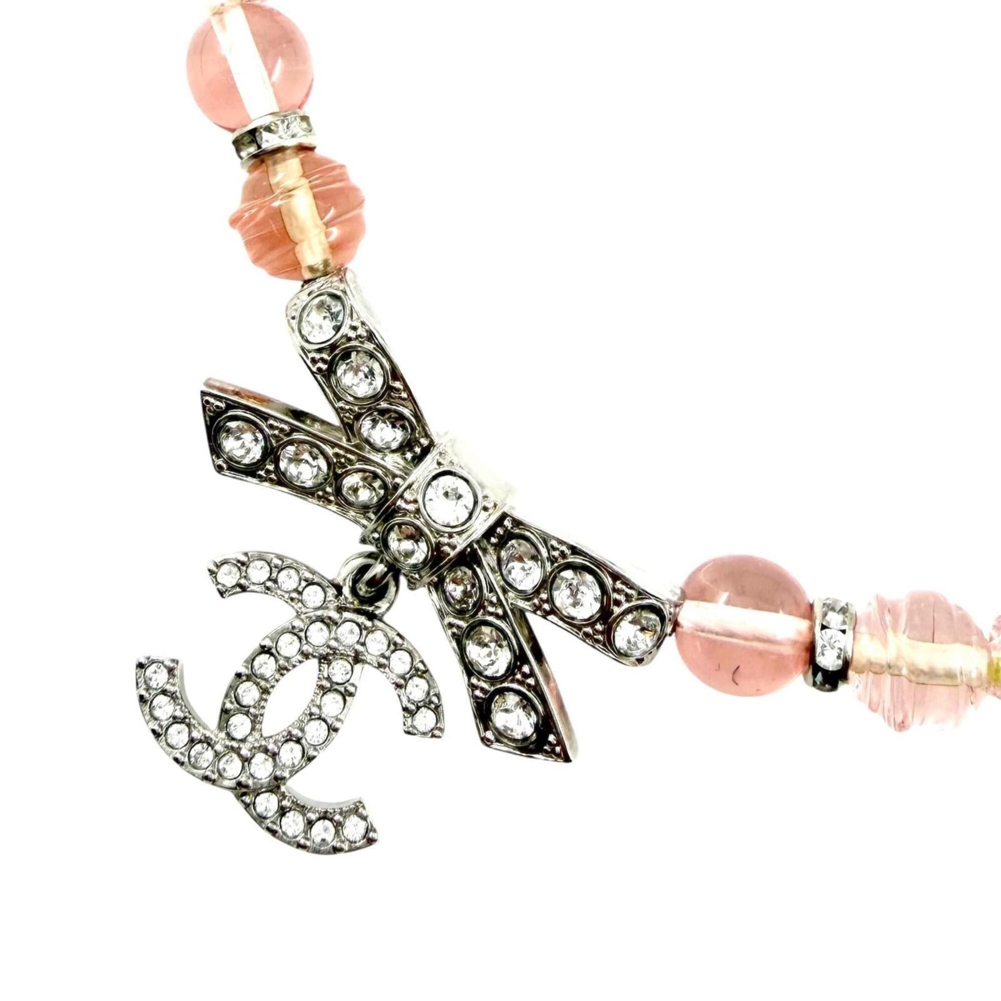 Chanel CHANEL (Chanel) 2023 Model B23S Coco Mark Ribbon Rhinestone Choker Necklace, Pink and Silver, with Box, Made in Italy, Women's. Size ONE SIZE - 2 Thumbnail
