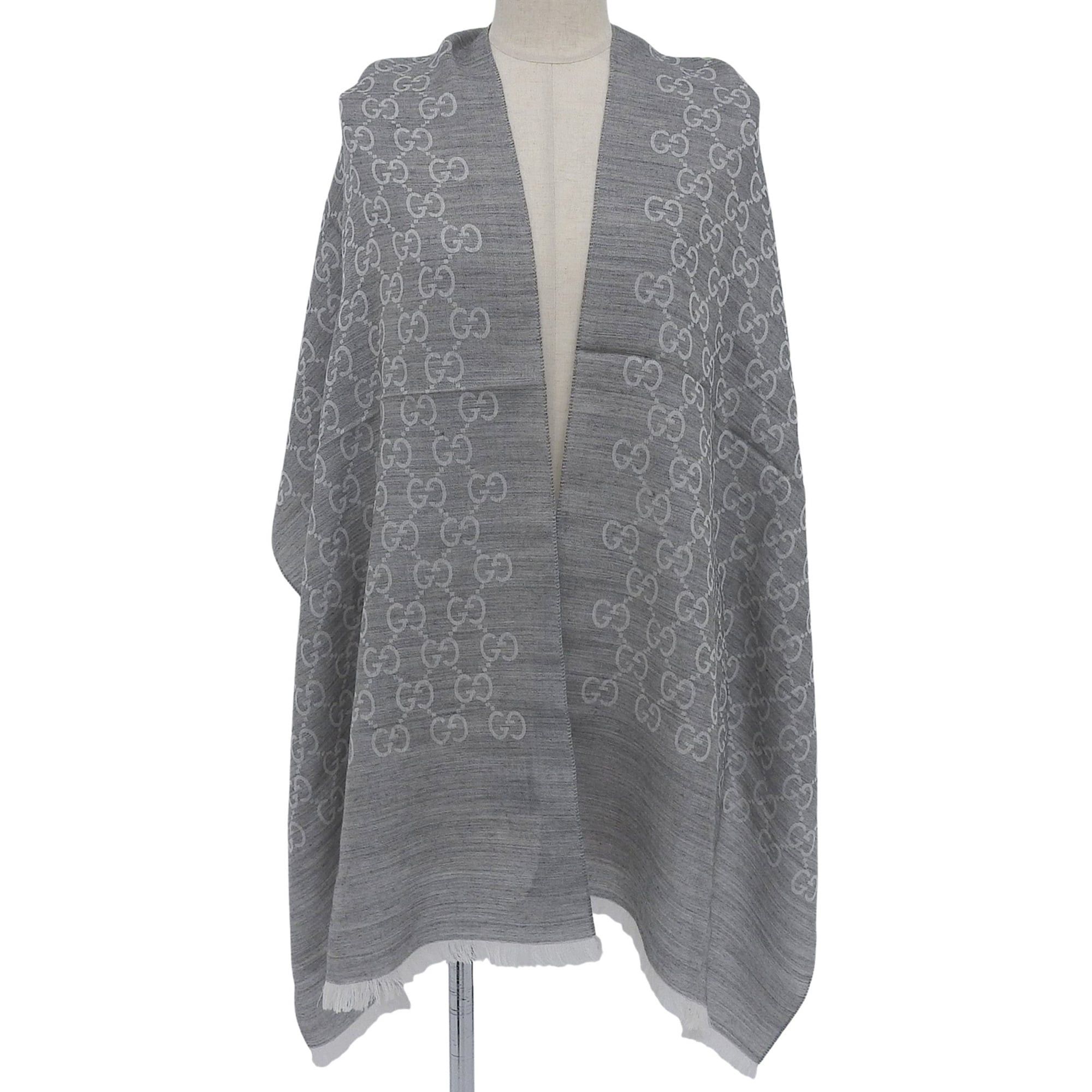 Gucci GUCCI wool and silk blend GG pattern fringed stole/shawl, gray, 45 x 180 cm, made in Italy, authentic, women's. Size ONE SIZE - 2 Thumbnail