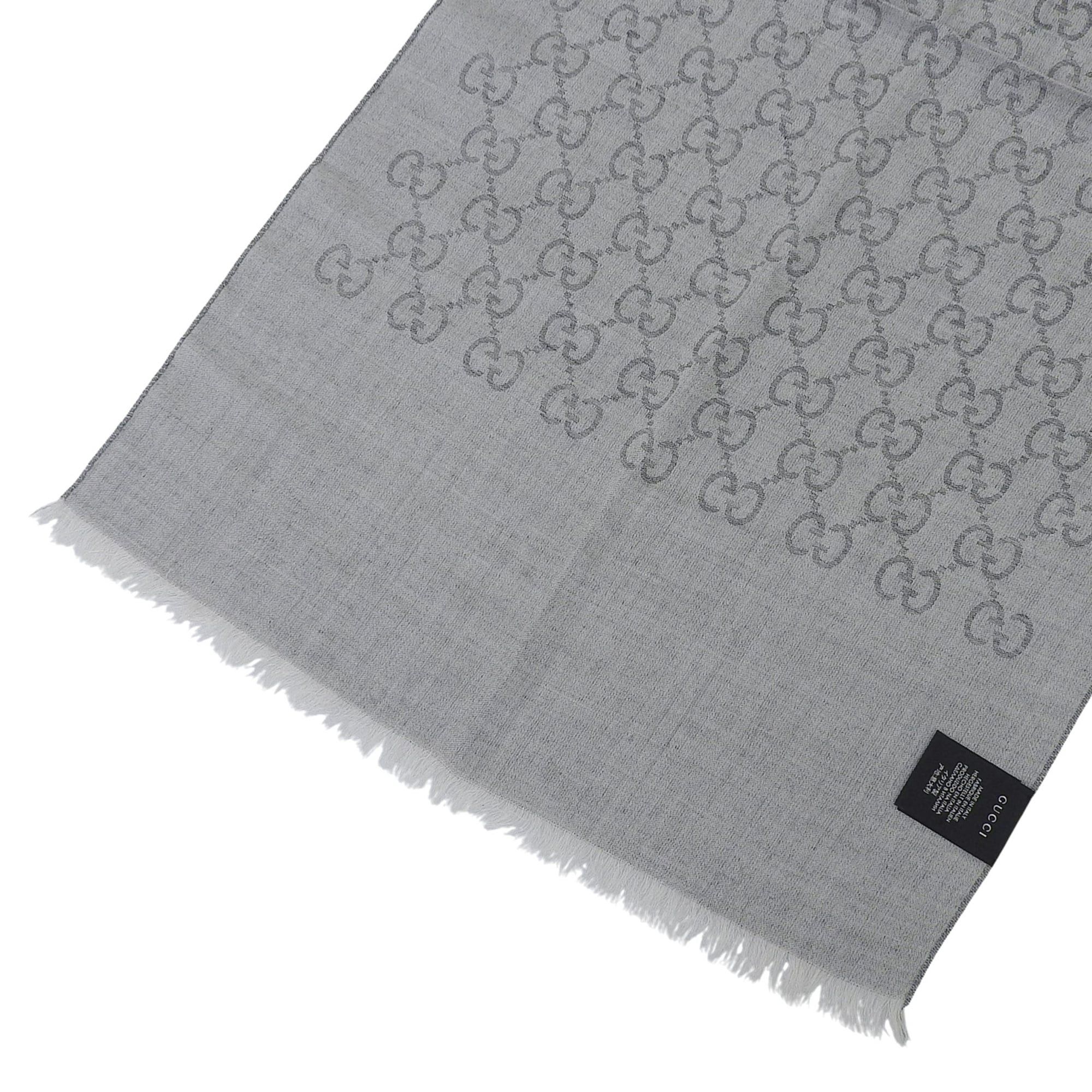 Gucci GUCCI wool and silk blend GG pattern fringed stole/shawl, gray, 45 x 180 cm, made in Italy, authentic, women's. Size ONE SIZE - 5 Thumbnail