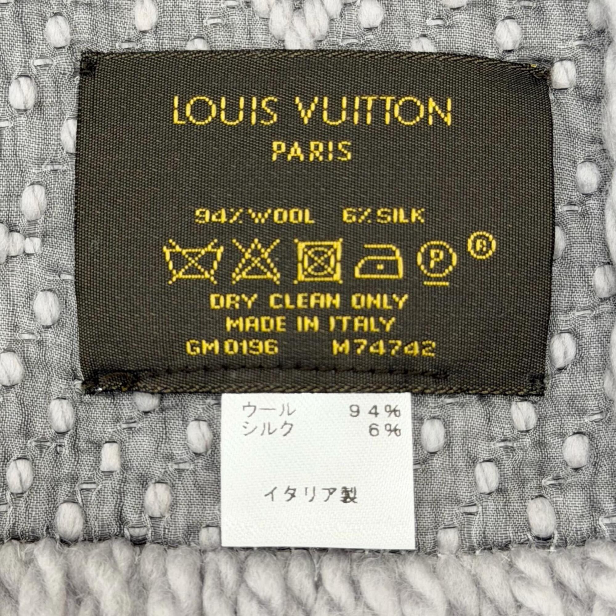 Louis Vuitton LOUIS VUITTON M74742 Echarpe Logomania Wool Silk Monogram Fringe Scarf, Gris Perle, Made in Italy, Authentic, Women's Size ONE SIZE - 7 Thumbnail