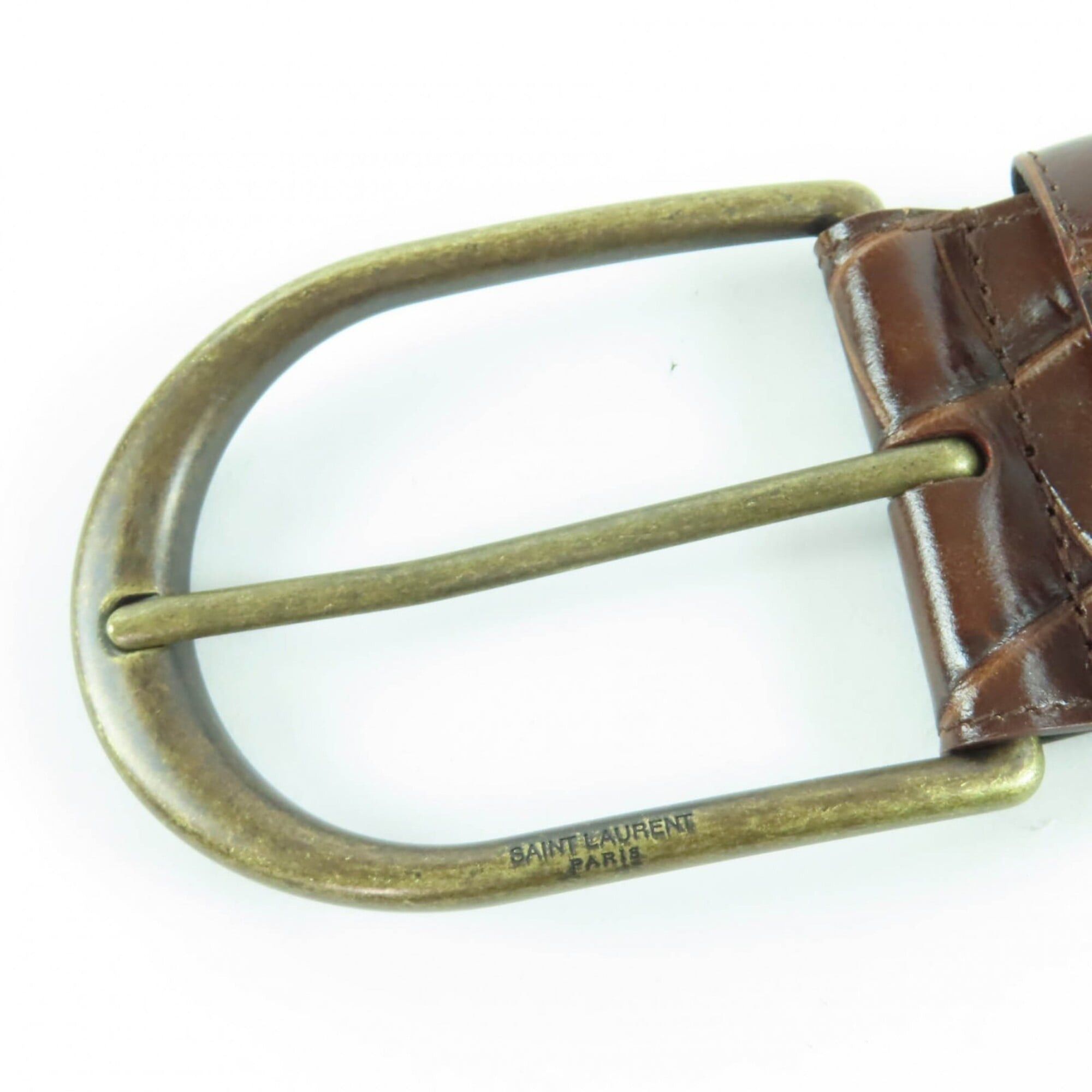Saint Laurent Paris SAINT LAURENT GRZ619783 Logo-embossed crocodile-embossed leather belt, brown, size 65, with dust bag, made in Italy, women's. Size ONE SIZE - 5 Thumbnail
