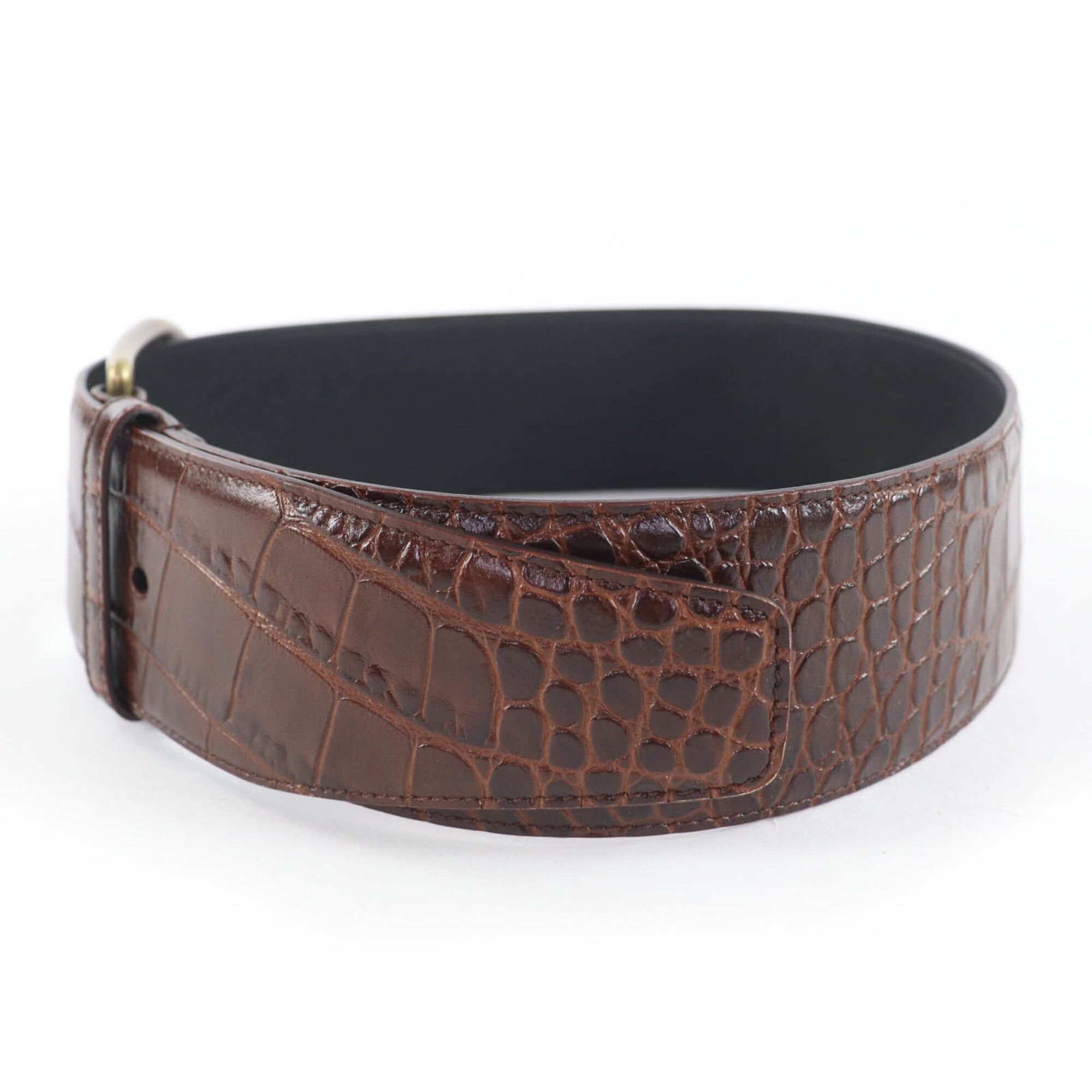 Saint Laurent Paris SAINT LAURENT GRZ619783 Logo-embossed crocodile-embossed leather belt, brown, size 65, with dust bag, made in Italy, women's. Size ONE SIZE - 3 Thumbnail