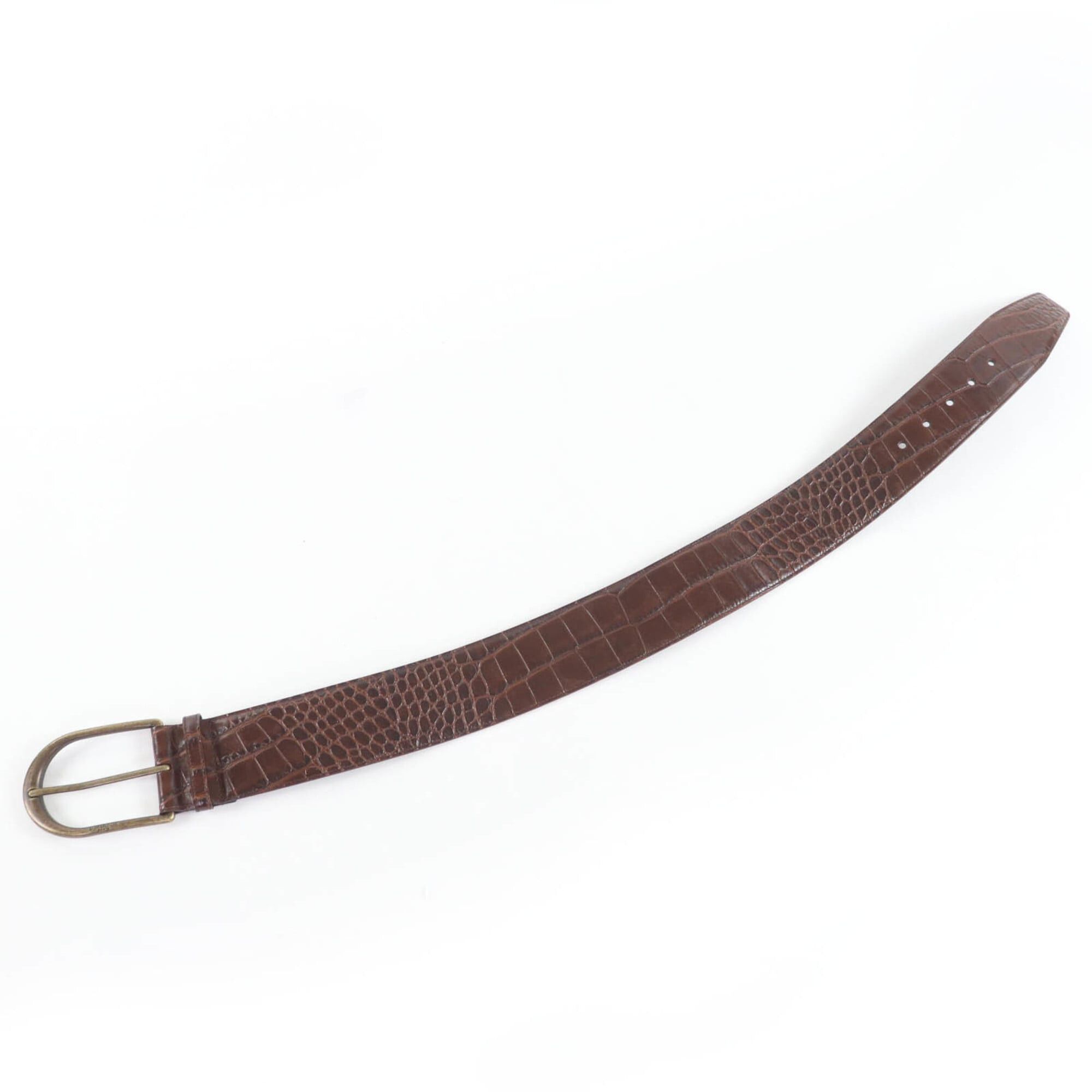 Saint Laurent Paris SAINT LAURENT GRZ619783 Logo-embossed crocodile-embossed leather belt, brown, size 65, with dust bag, made in Italy, women's. Size ONE SIZE - 7 Thumbnail