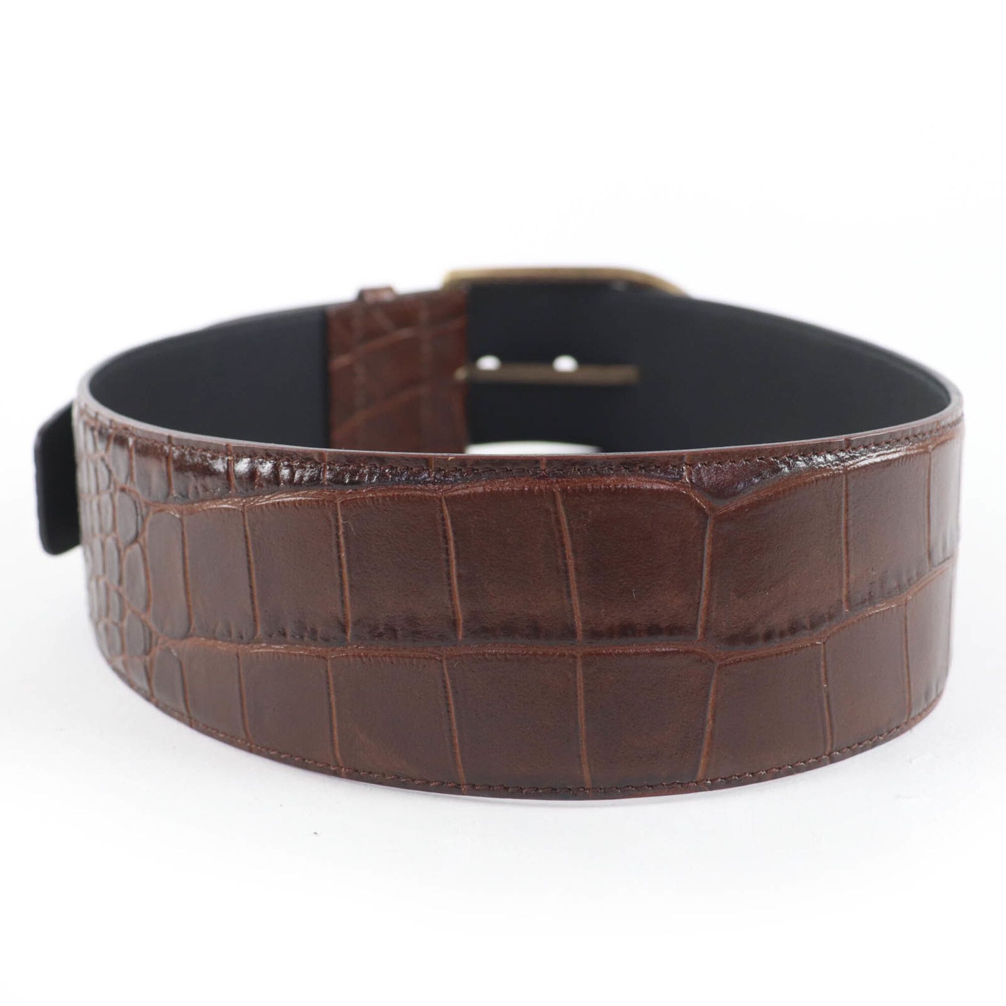 Saint Laurent Paris SAINT LAURENT GRZ619783 Logo-embossed crocodile-embossed leather belt, brown, size 65, with dust bag, made in Italy, women's. Size ONE SIZE - 4 Thumbnail