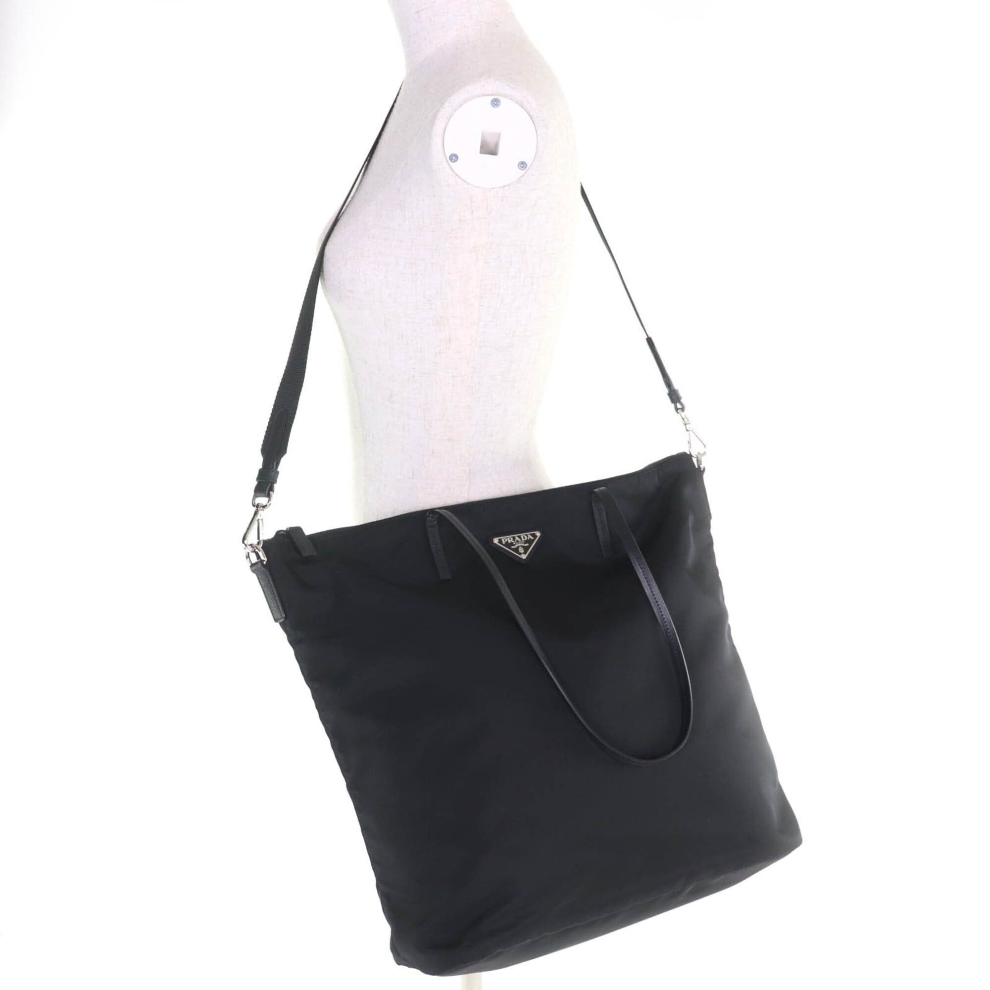 Prada PRADA 1BG189 Triangle Logo Plate Leather Trim 2-Way Nylon Shoulder Tote Bag Black Women's Size ONE SIZE - 3 Thumbnail
