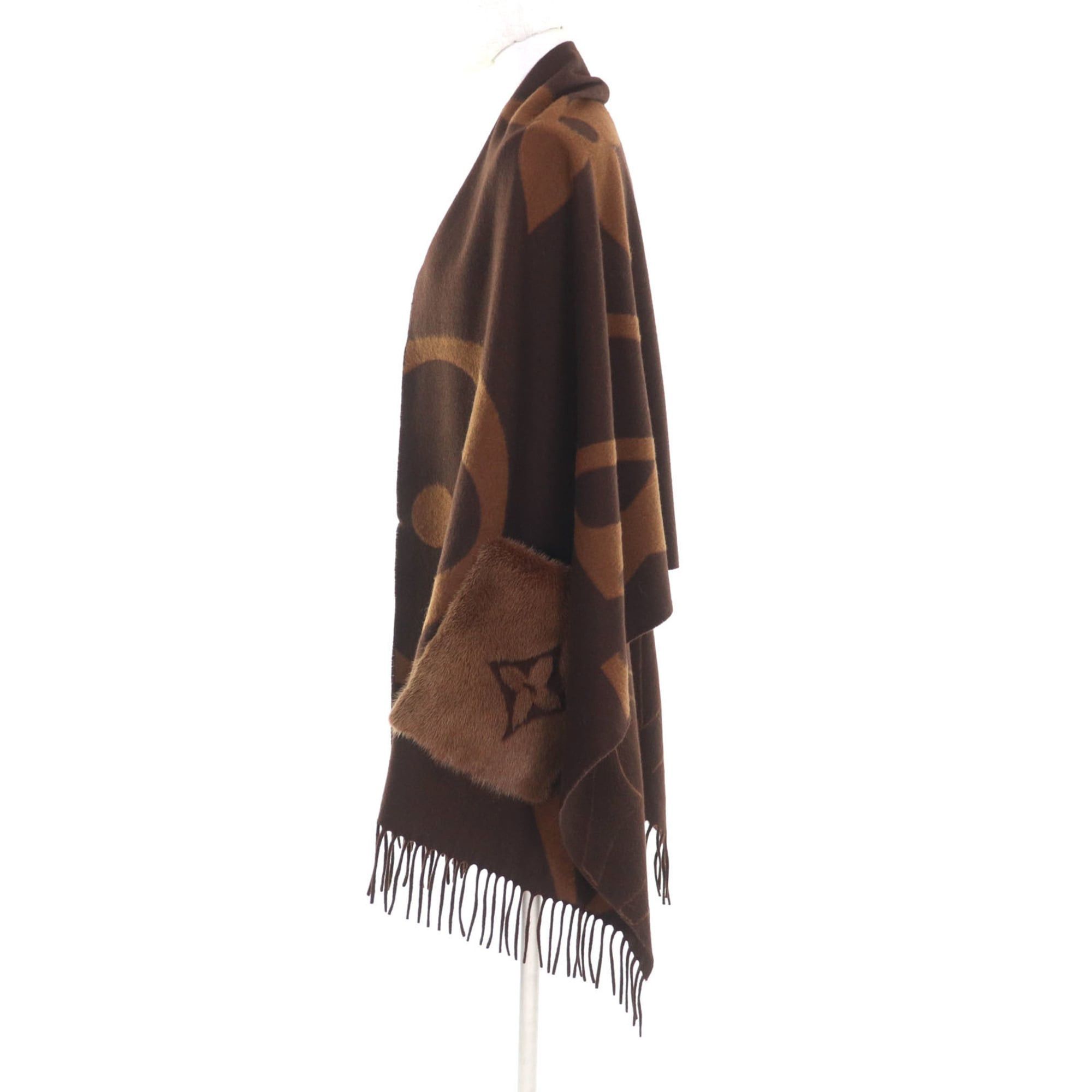 Louis Vuitton LOUIS VUITTON M77387 The Ultimate Fur Cashmere Wool Monogram Giant Scarf, Brown, Made in Italy, Authentic, Women's. Size ONE SIZE - 4 Thumbnail