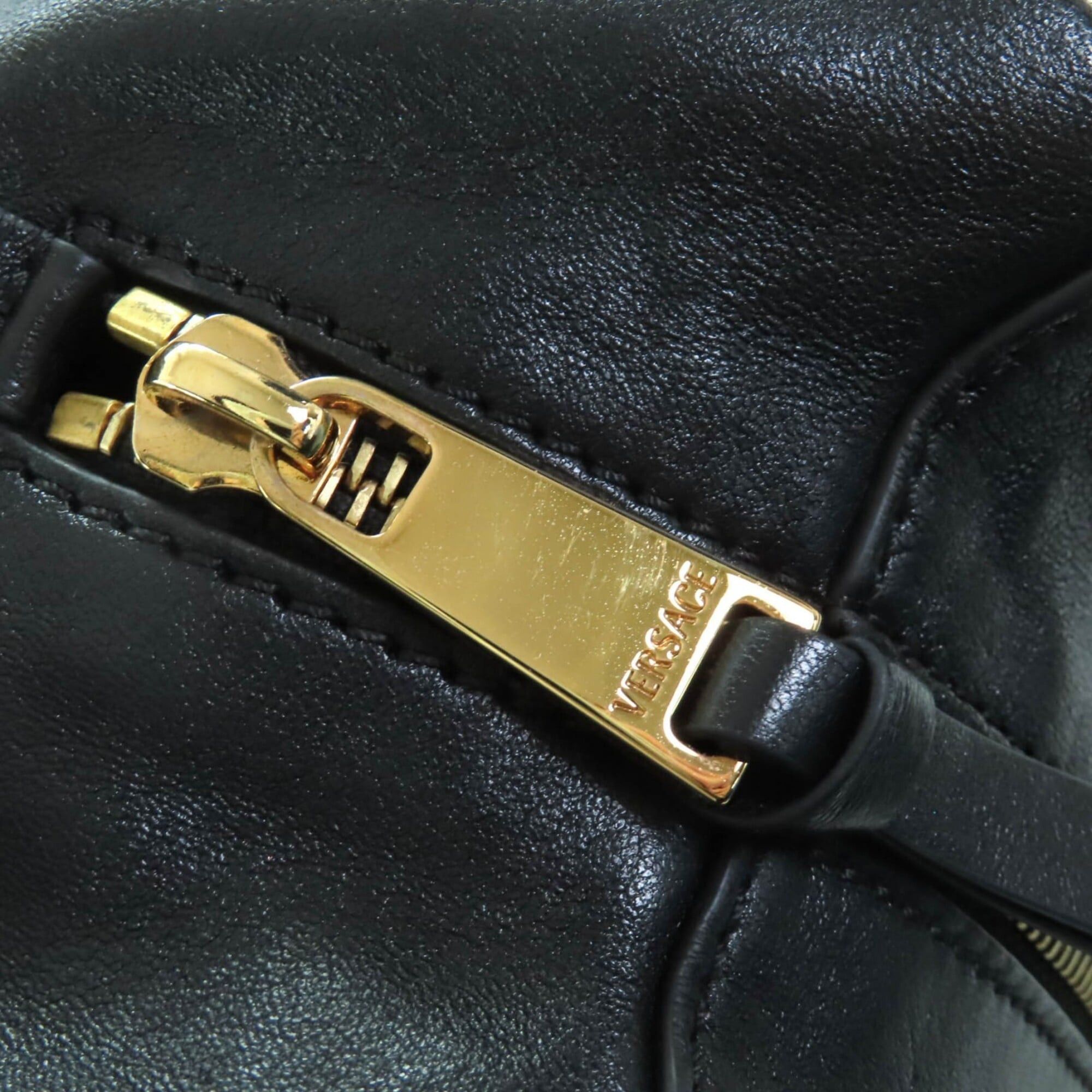 Versace VERSACE 1015792 Versace Tag Nappa Bowling Bag with Medusa Charm Leather Handbag Black Comes Box and Dust Made in Italy Women's Size ONE SIZE - 10 Thumbnail