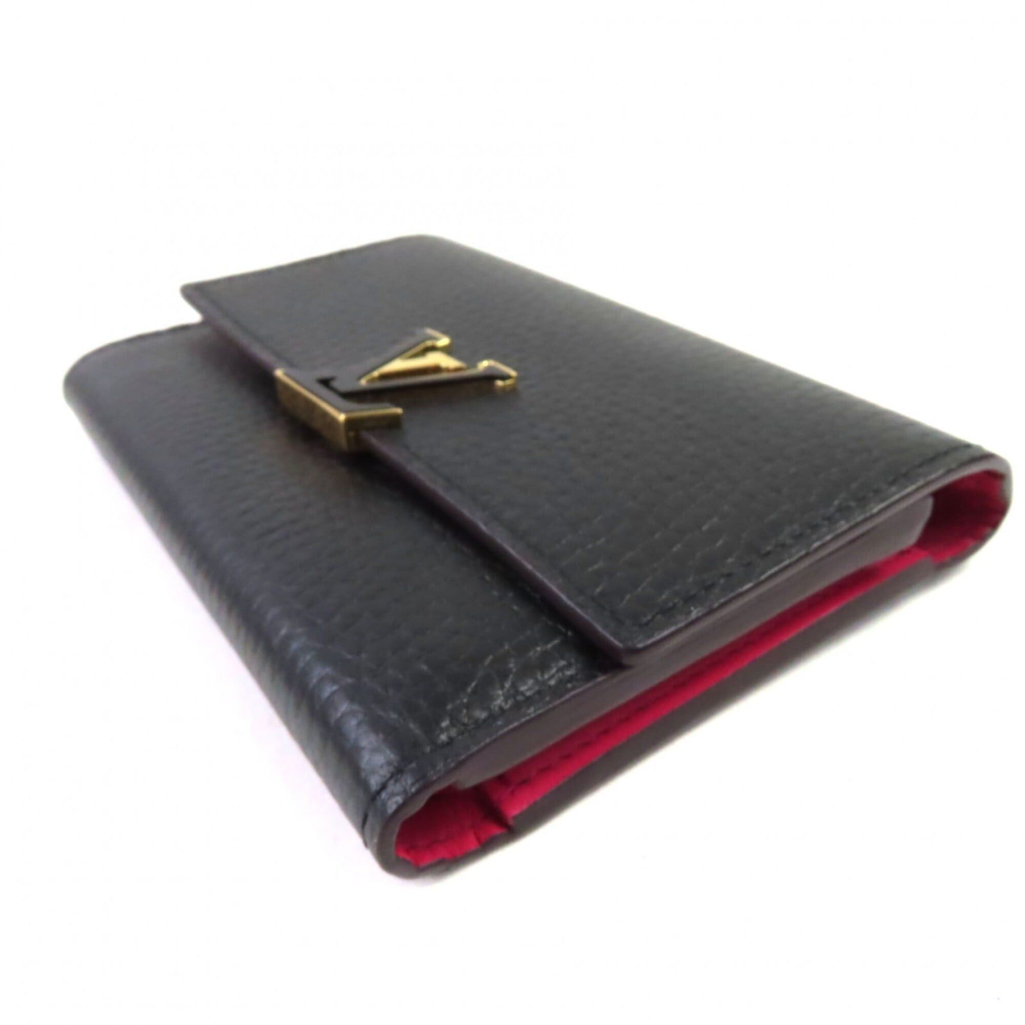 Louis Vuitton LOUIS VUITTON M62157 Portefeuille Capucines Compact Taurillon Leather Noir Hot Pink Bi-fold Wallet Gold Hardware Comes with Box and Dust Bag Made in France Women's Size ONE SIZE - 5 Thumbnail