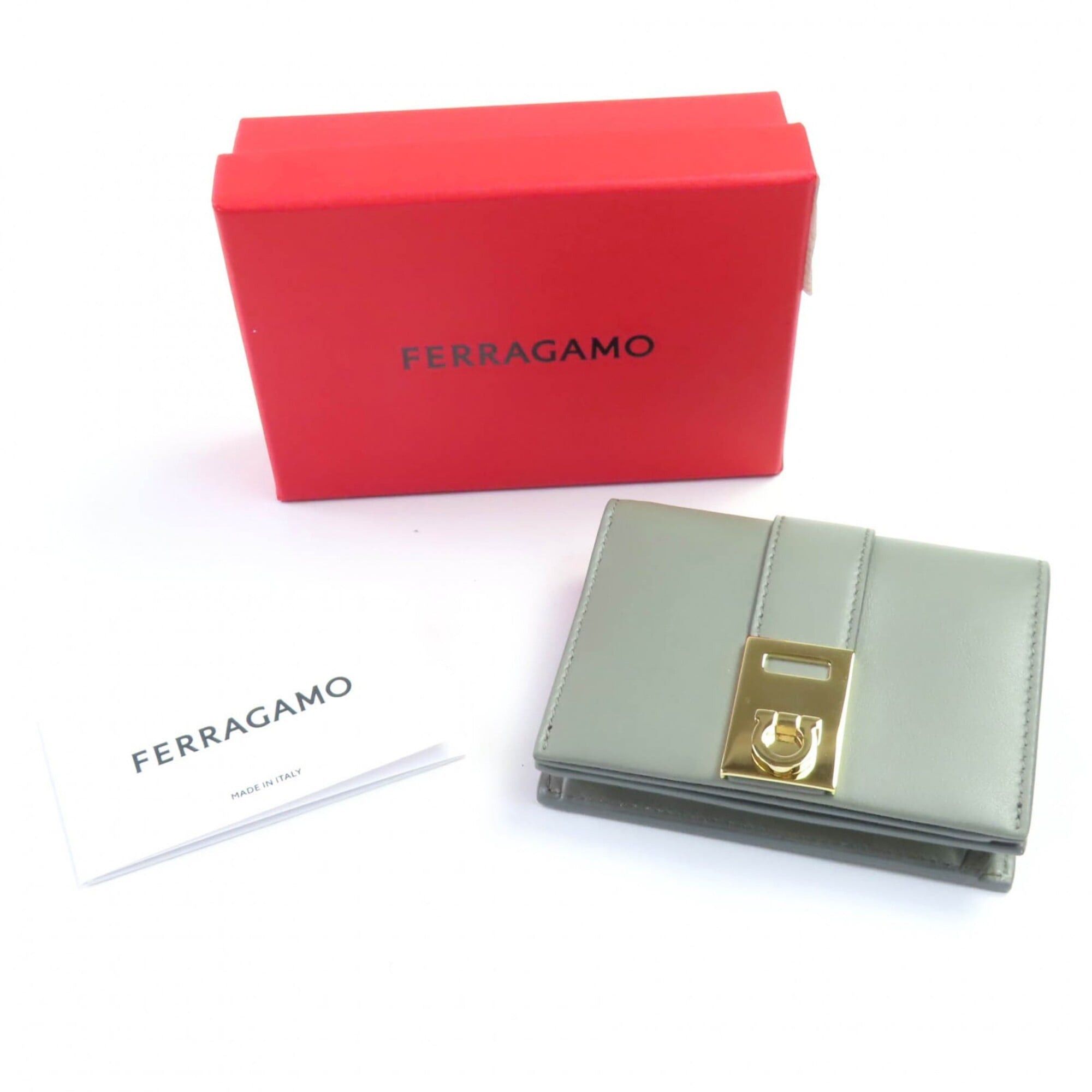 Salvatore Ferragamo Salvatore Ferragamo FERRAGAMO 0775288 Leather Compact Bi-fold Wallet with Gancini Hardware, Ash Gray, Gold Comes Box, Made in Italy, Women's Size ONE SIZE - 2 Thumbnail