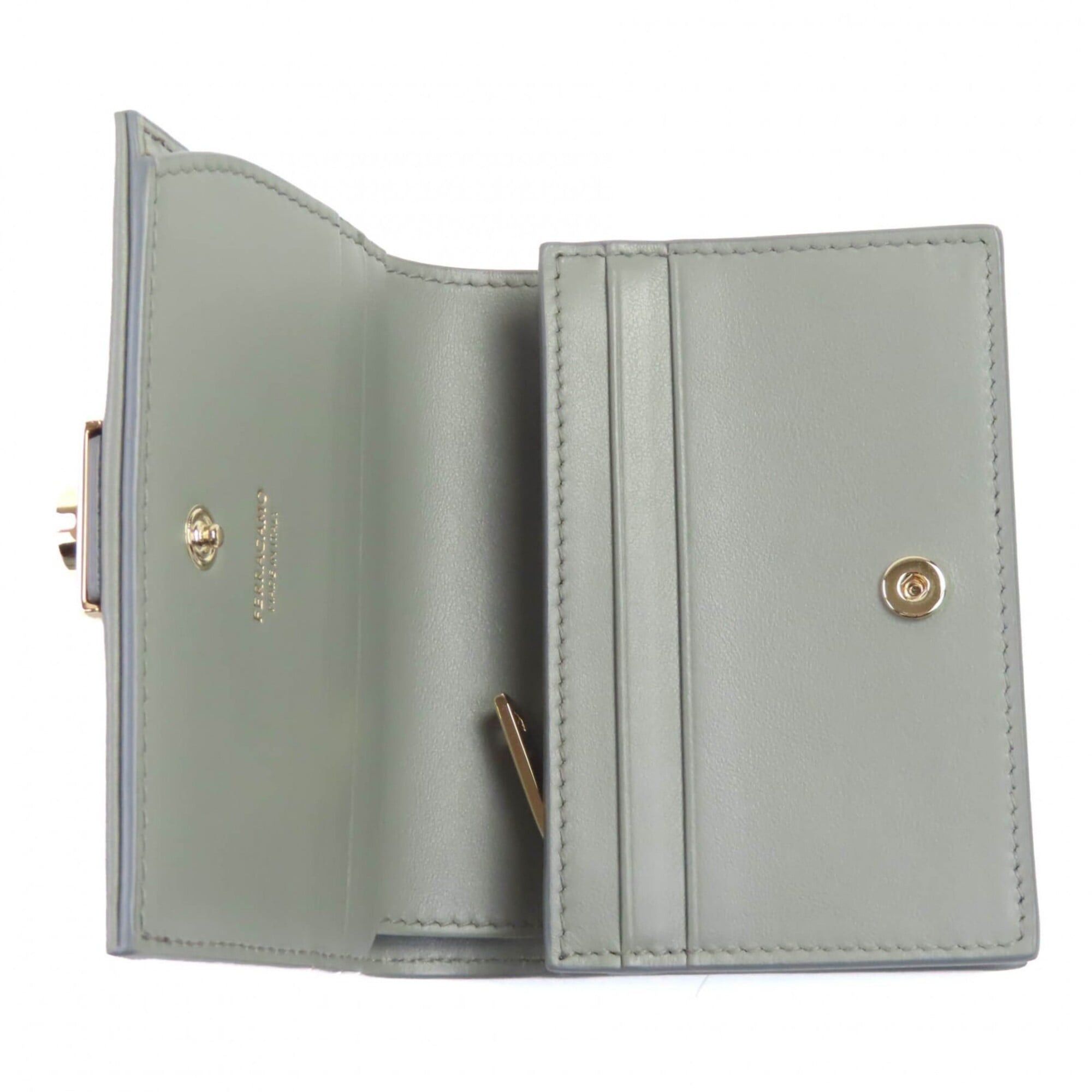 Salvatore Ferragamo Salvatore Ferragamo FERRAGAMO 0775288 Leather Compact Bi-fold Wallet with Gancini Hardware, Ash Gray, Gold Comes Box, Made in Italy, Women's Size ONE SIZE - 8 Thumbnail