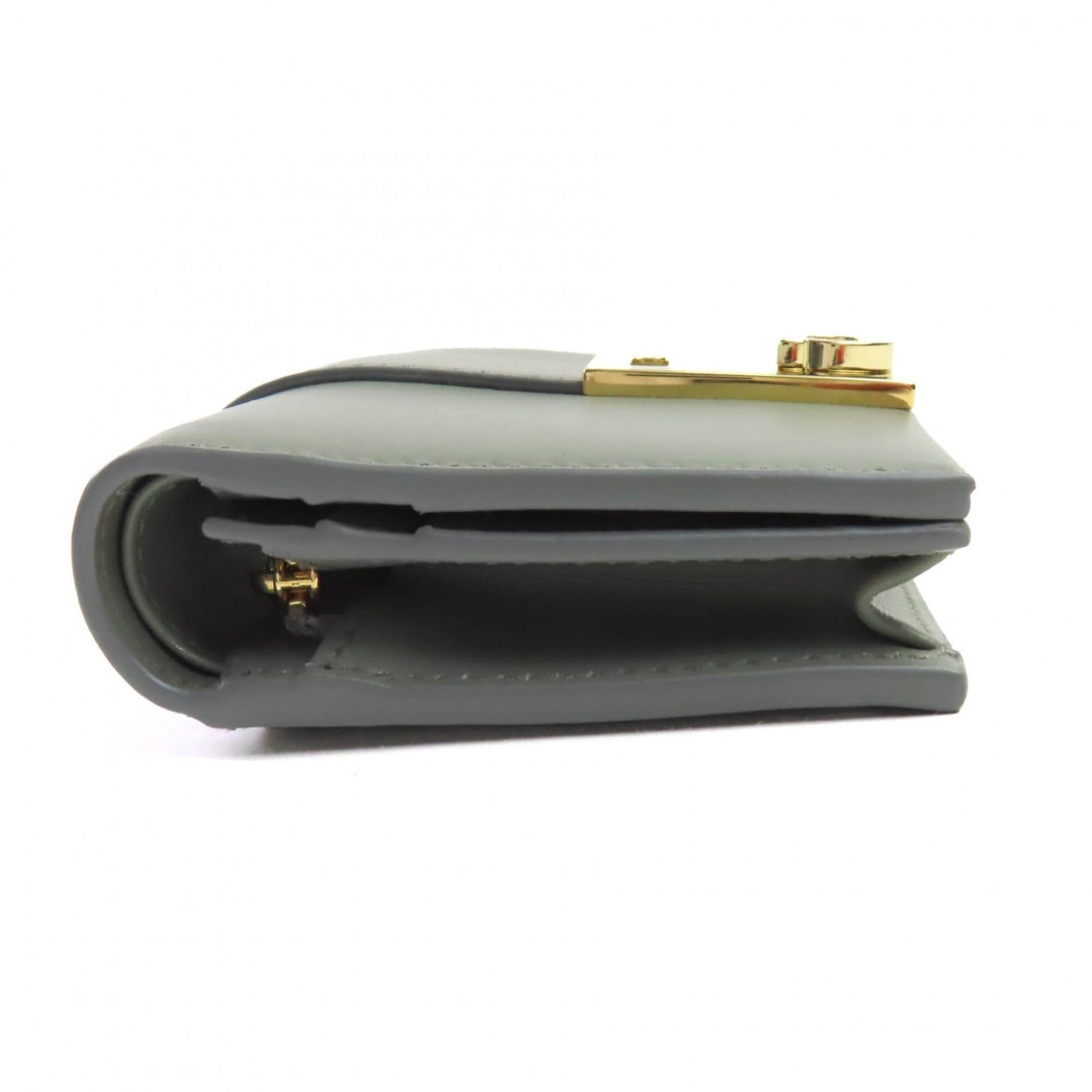 Salvatore Ferragamo Salvatore Ferragamo FERRAGAMO 0775288 Leather Compact Bi-fold Wallet with Gancini Hardware, Ash Gray, Gold Comes Box, Made in Italy, Women's Size ONE SIZE - 5 Thumbnail