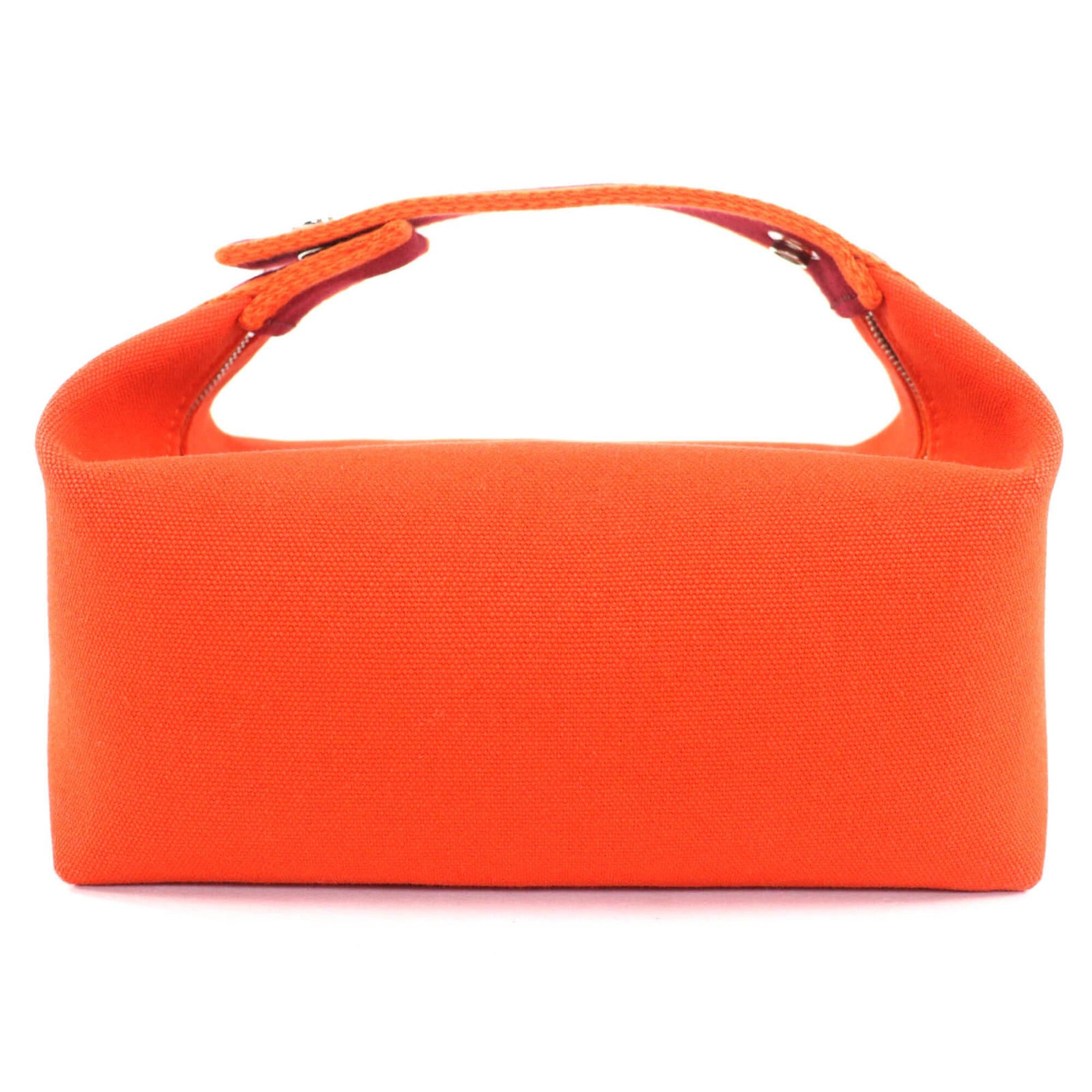 Hermes HERMES Bride à Black PM 100% Wool, Silver Hardware, Sellier Button, H Logo, Canvas Pouch Handbag, Orange, Made in France, Women's Size ONE SIZE - 2 Thumbnail