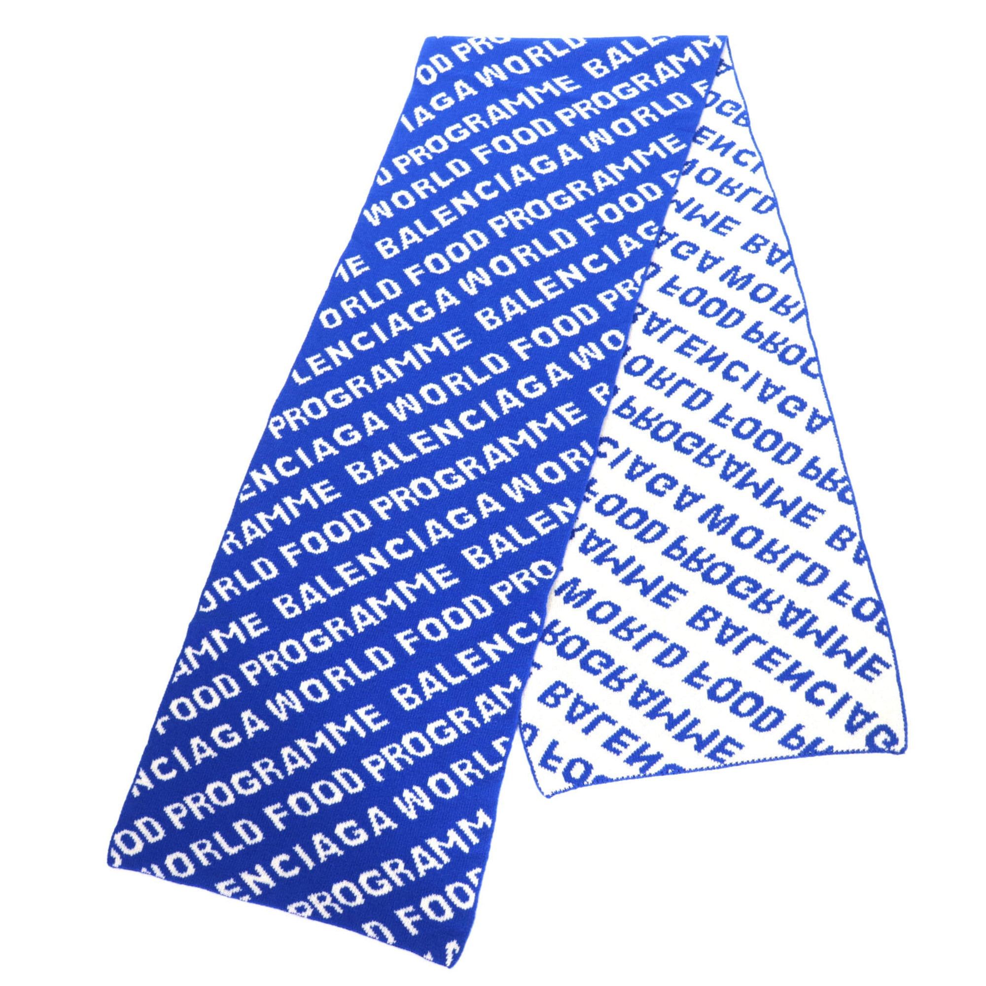 Balenciaga BALENCIAGA 612960 Wool Jacquard Logo Large Scarf/Stole Blue/White Made in Italy Authentic Women's Size ONE SIZE - 3 Thumbnail