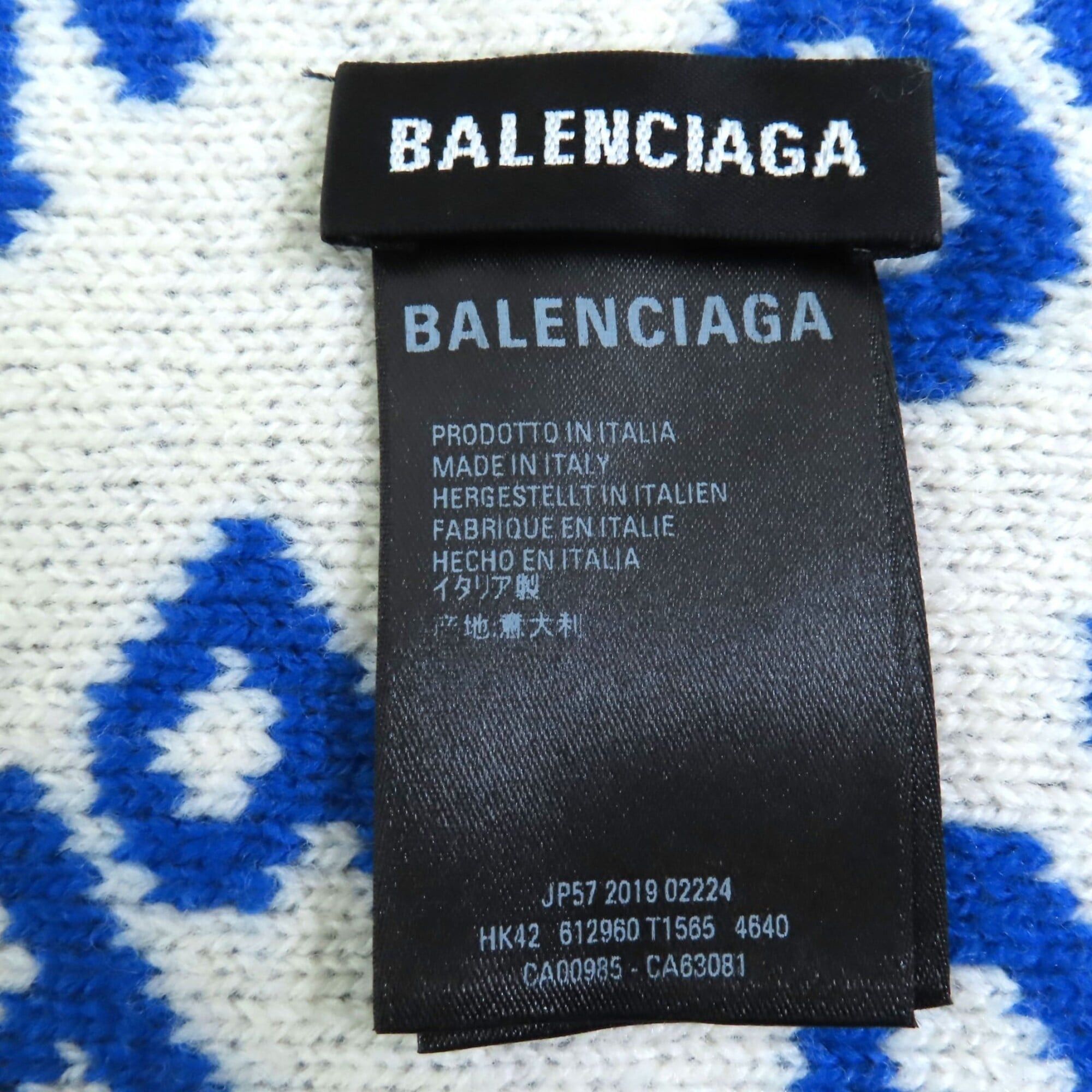 Balenciaga BALENCIAGA 612960 Wool Jacquard Logo Large Scarf/Stole Blue/White Made in Italy Authentic Women's Size ONE SIZE - 5 Thumbnail
