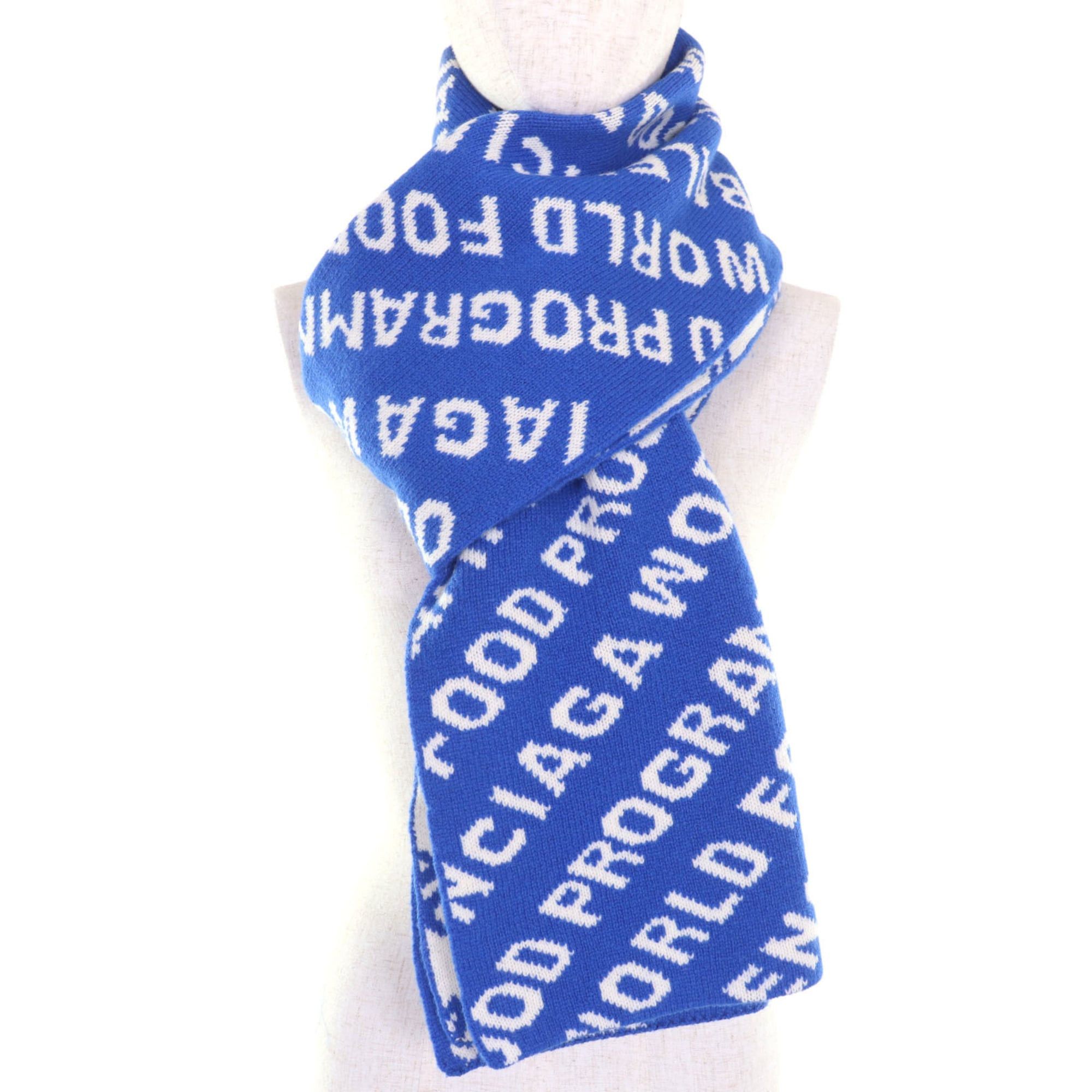 Balenciaga BALENCIAGA 612960 Wool Jacquard Logo Large Scarf/Stole Blue/White Made in Italy Authentic Women's Size ONE SIZE - 2 Thumbnail