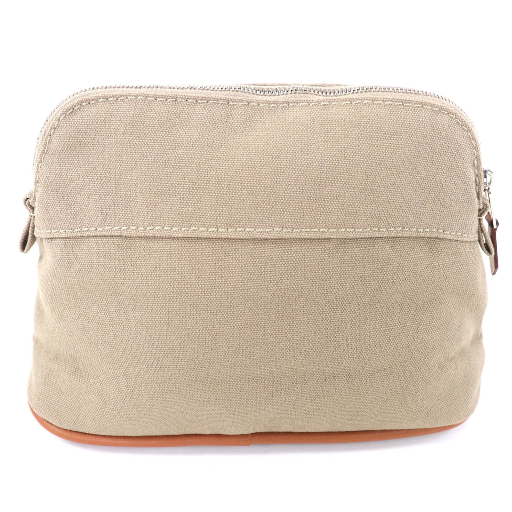 Hermes HERMES Bolide PM Pouch, 100% Cotton, H Logo Embroidery, Leather Accents, Cosmetic Beige, Made in France, Women's. Size ONE SIZE - 2 Thumbnail