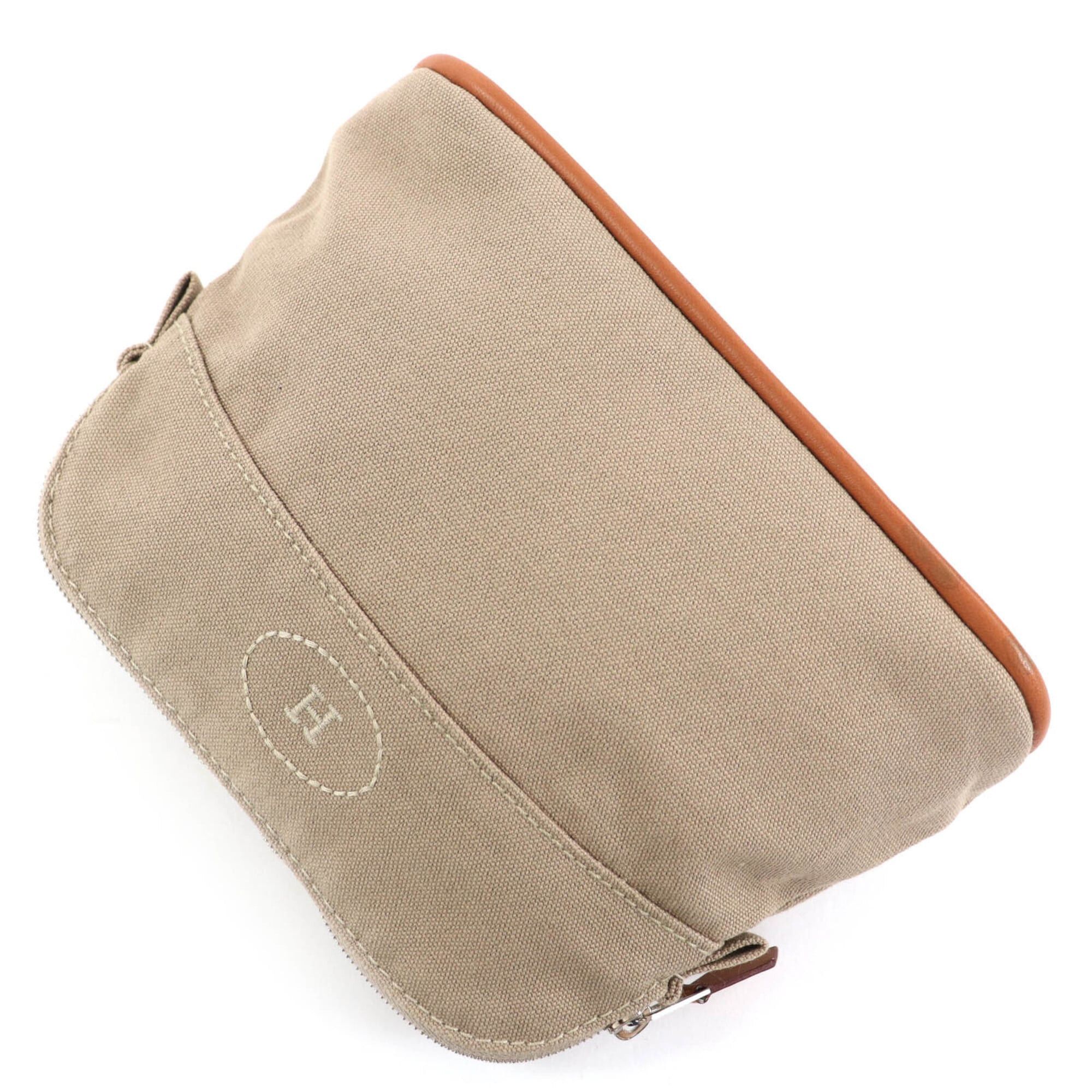 Hermes HERMES Bolide PM Pouch, 100% Cotton, H Logo Embroidery, Leather Accents, Cosmetic Beige, Made in France, Women's. Size ONE SIZE - 5 Thumbnail