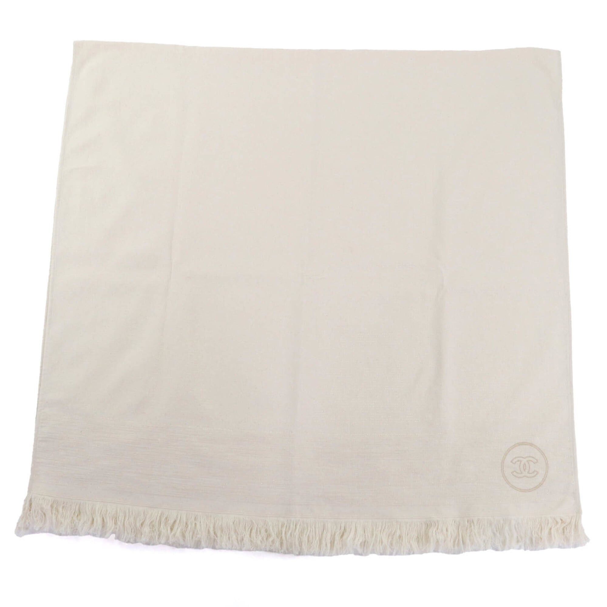 Chanel CHANEL Cotton Rug with Coco Mark Embroidery and Fringe Pouch, Beach Mat, Ivory, 200 x 100 cm, Made in Italy, Women's Size ONE SIZE - 2 Thumbnail
