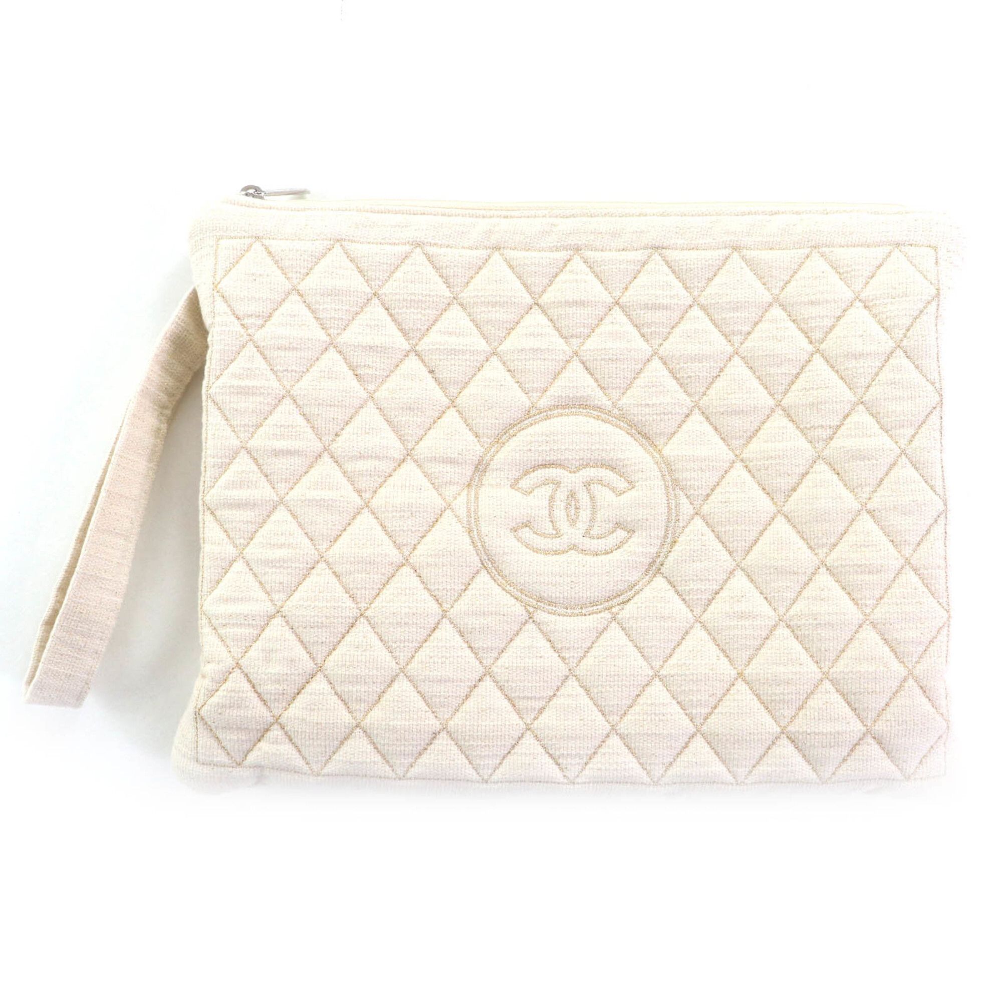 Chanel CHANEL Cotton Rug with Coco Mark Embroidery and Fringe Pouch, Beach Mat, Ivory, 200 x 100 cm, Made in Italy, Women's Size ONE SIZE - 8 Thumbnail