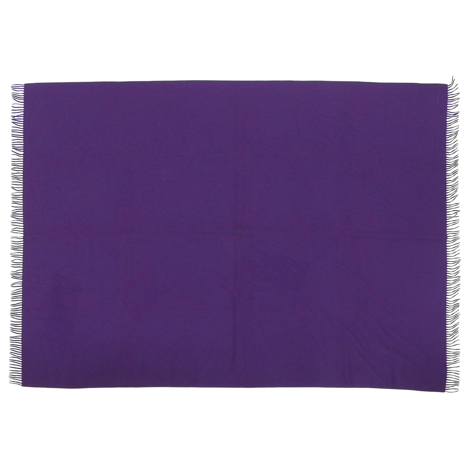 Hermes HERMES 100% Cashmere Italian Fabric, Logo Embroidery, Fringe, Extra Large Stole/Shawl/Scarf, Purple, Women's Size ONE SIZE - 6 Thumbnail