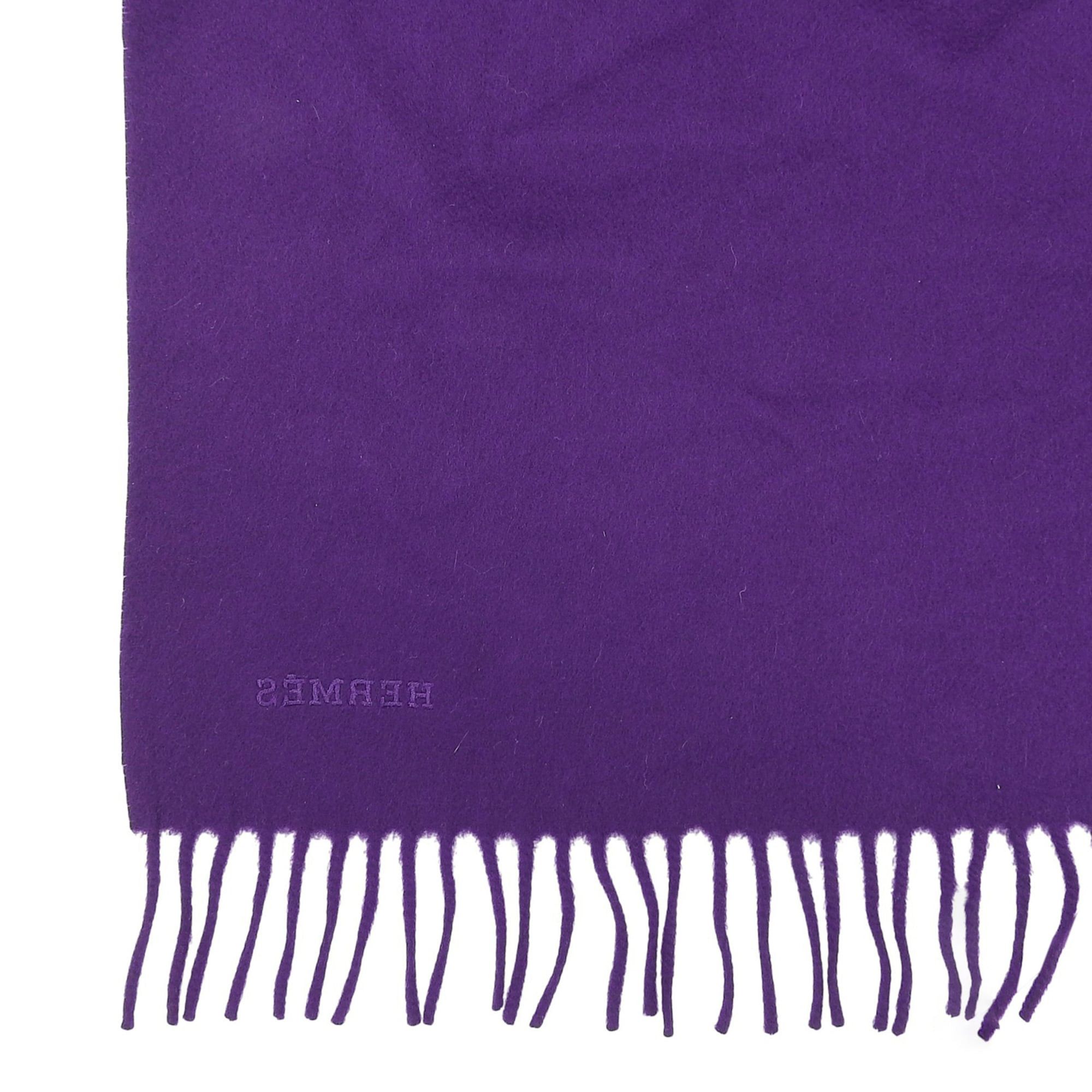 Hermes HERMES 100% Cashmere Italian Fabric, Logo Embroidery, Fringe, Extra Large Stole/Shawl/Scarf, Purple, Women's Size ONE SIZE - 5 Thumbnail
