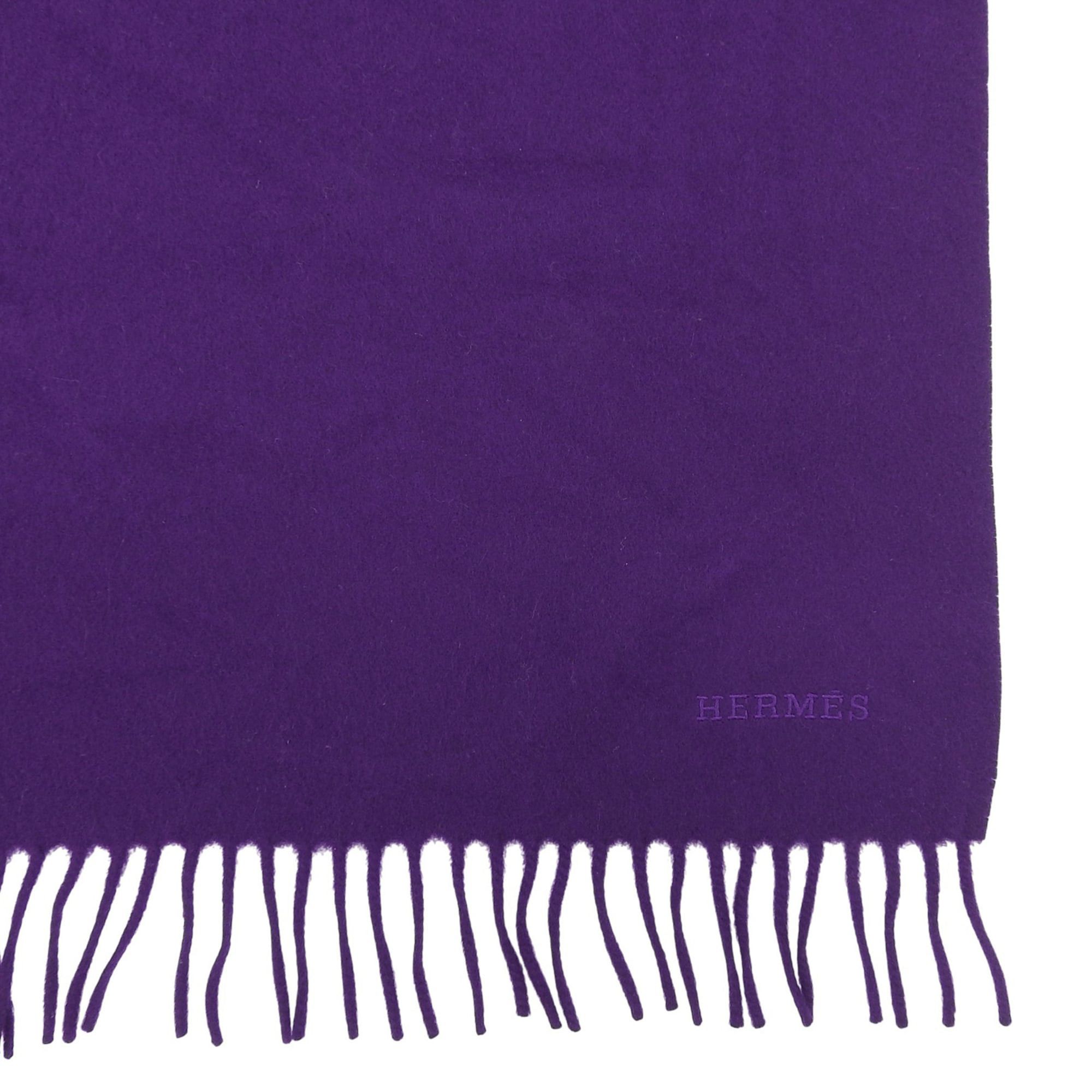 Hermes HERMES 100% Cashmere Italian Fabric, Logo Embroidery, Fringe, Extra Large Stole/Shawl/Scarf, Purple, Women's Size ONE SIZE - 4 Thumbnail