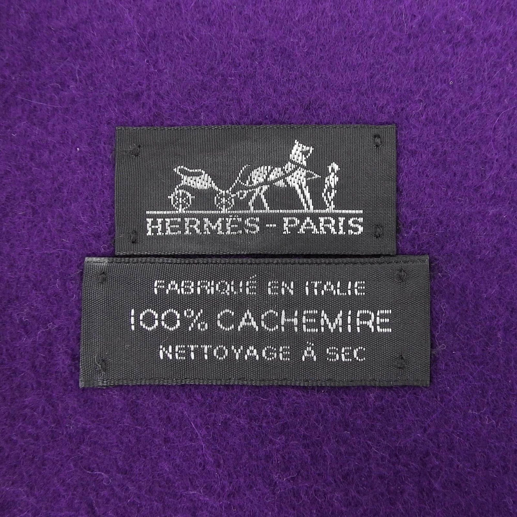 Hermes HERMES 100% Cashmere Italian Fabric, Logo Embroidery, Fringe, Extra Large Stole/Shawl/Scarf, Purple, Women's Size ONE SIZE - 8 Thumbnail