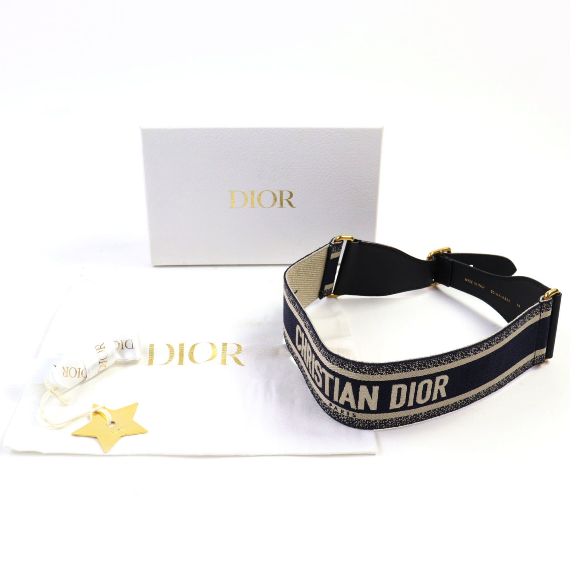 Dior Christian Dior 50-MA-0220 Embroidered Logo Canvas Belt, Indigo Blue, with Box and Dust Bag, Made in Italy, Women's. Size ONE SIZE - 2 Thumbnail