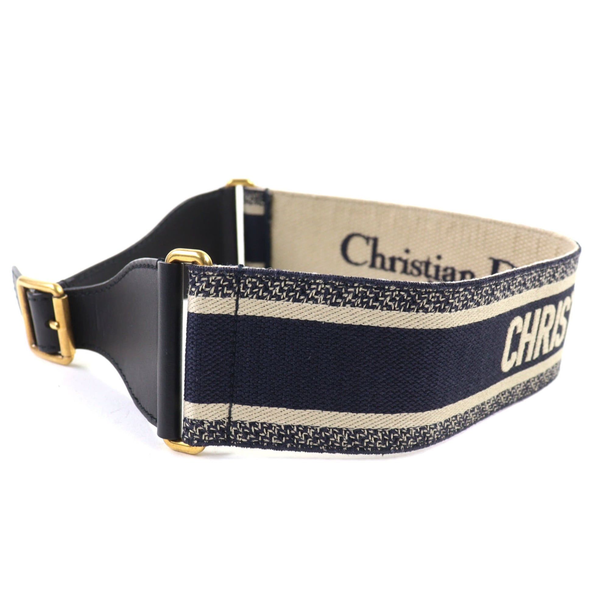 Dior Christian Dior 50-MA-0220 Embroidered Logo Canvas Belt, Indigo Blue, with Box and Dust Bag, Made in Italy, Women's. Size ONE SIZE - 5 Thumbnail