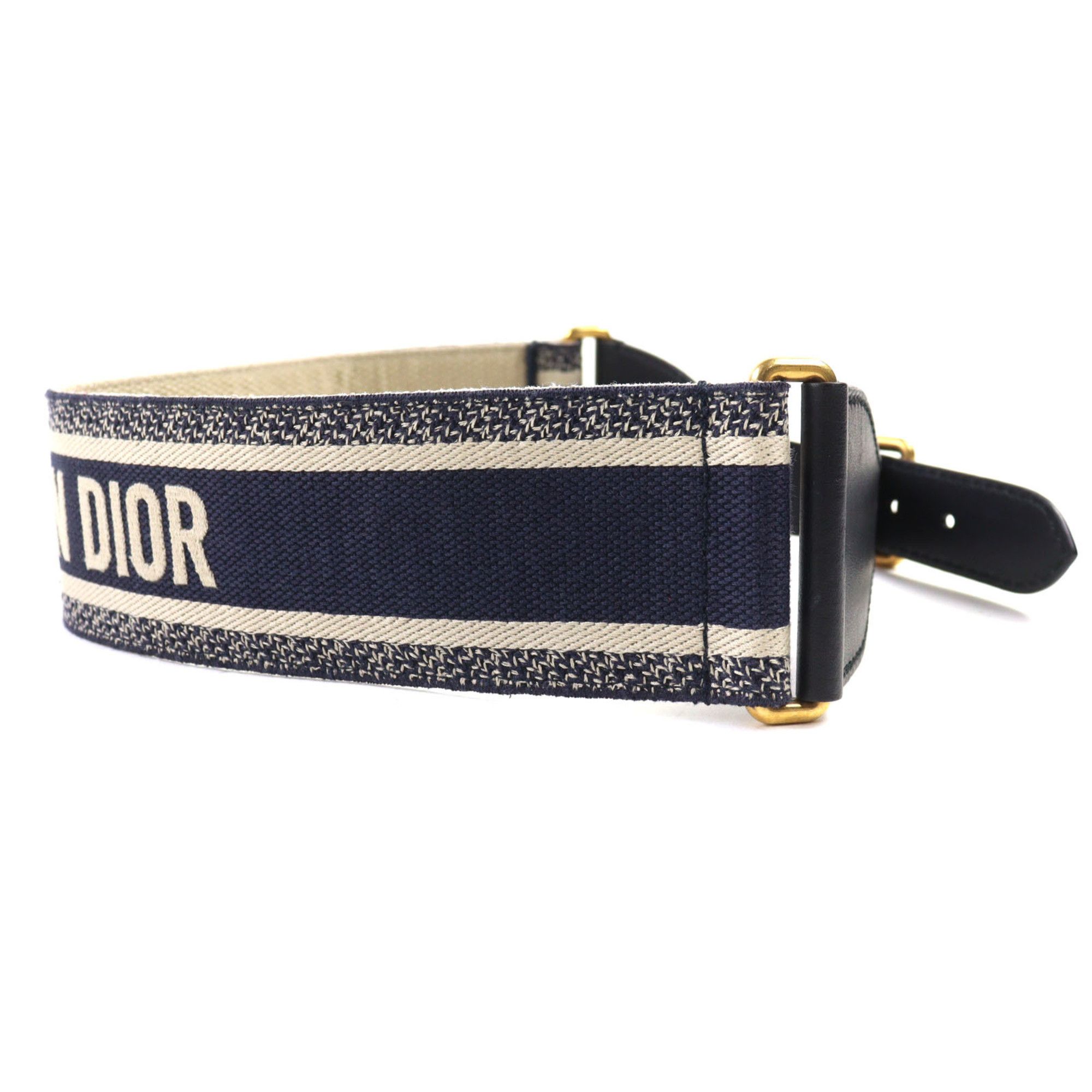 Dior Christian Dior 50-MA-0220 Embroidered Logo Canvas Belt, Indigo Blue, with Box and Dust Bag, Made in Italy, Women's. Size ONE SIZE - 3 Thumbnail