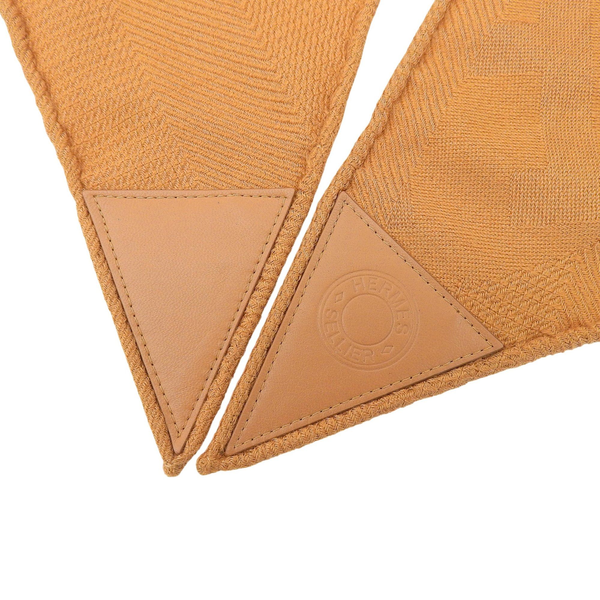 Hermes HERMES Losange GM New Libris Cashmere Silk Stole with Leather Yoke and Logo Patch, Brown, Made in France, Authentic, Women's Size ONE SIZE - 4 Thumbnail
