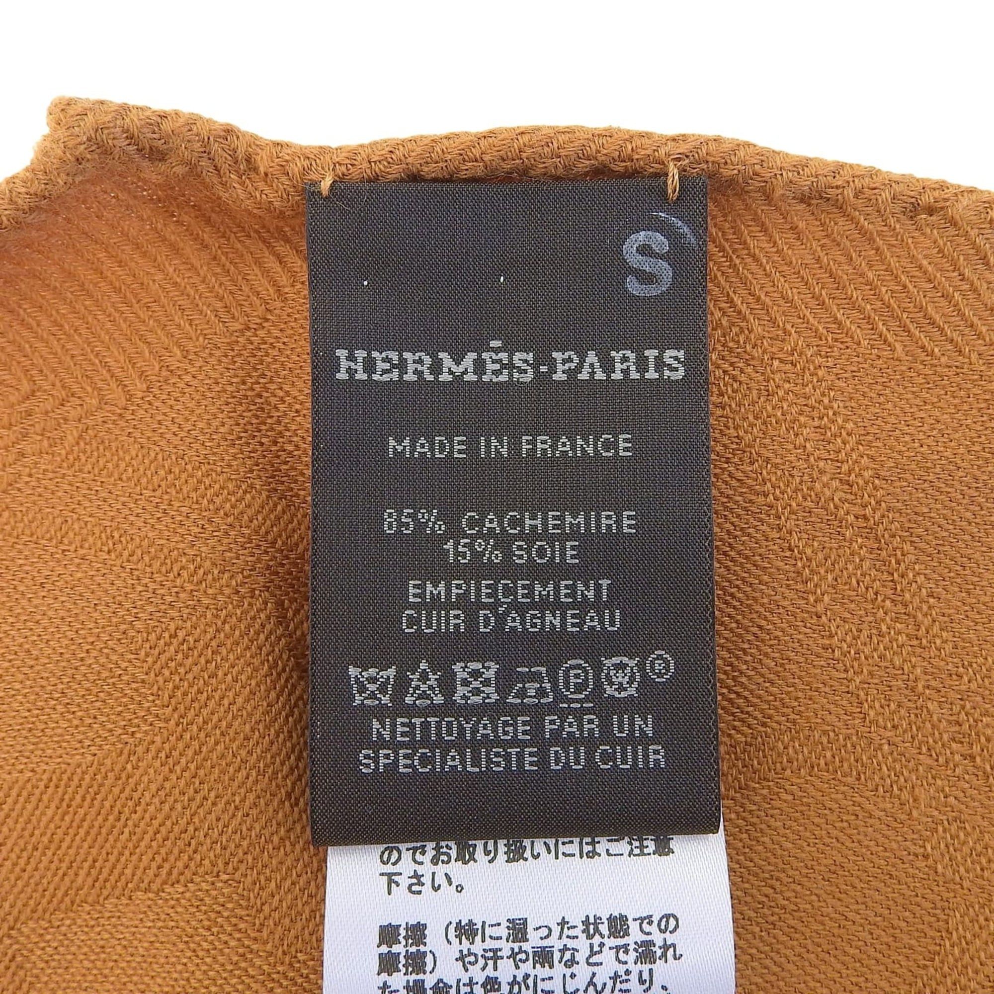 Hermes HERMES Losange GM New Libris Cashmere Silk Stole with Leather Yoke and Logo Patch, Brown, Made in France, Authentic, Women's Size ONE SIZE - 6 Thumbnail