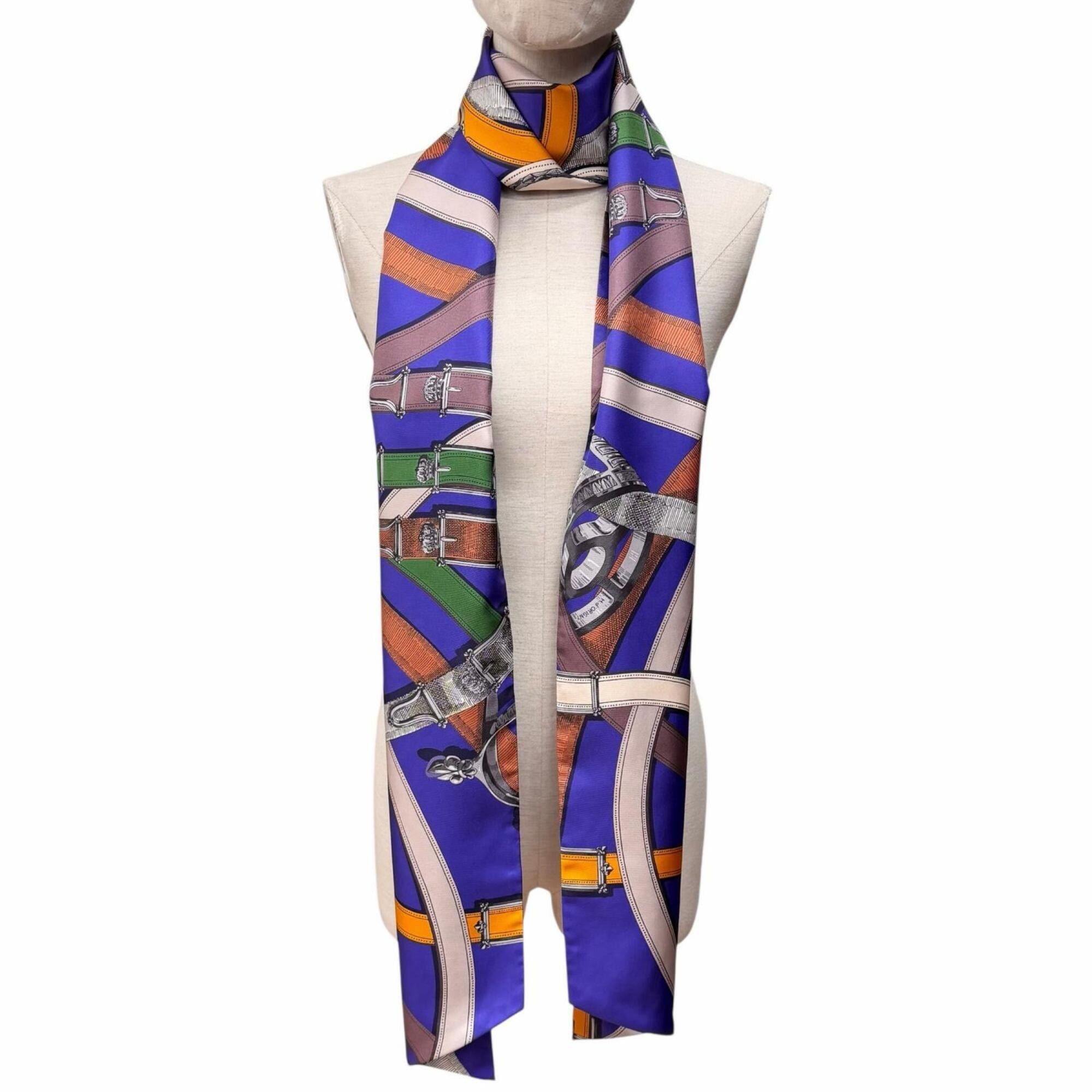 Hermes HERMES Maxi Twilly CAVALCADOUR 100% Silk Scarf/Muffler, Purple Multi, with Box, Made in France, Women's Size ONE SIZE - 5 Thumbnail
