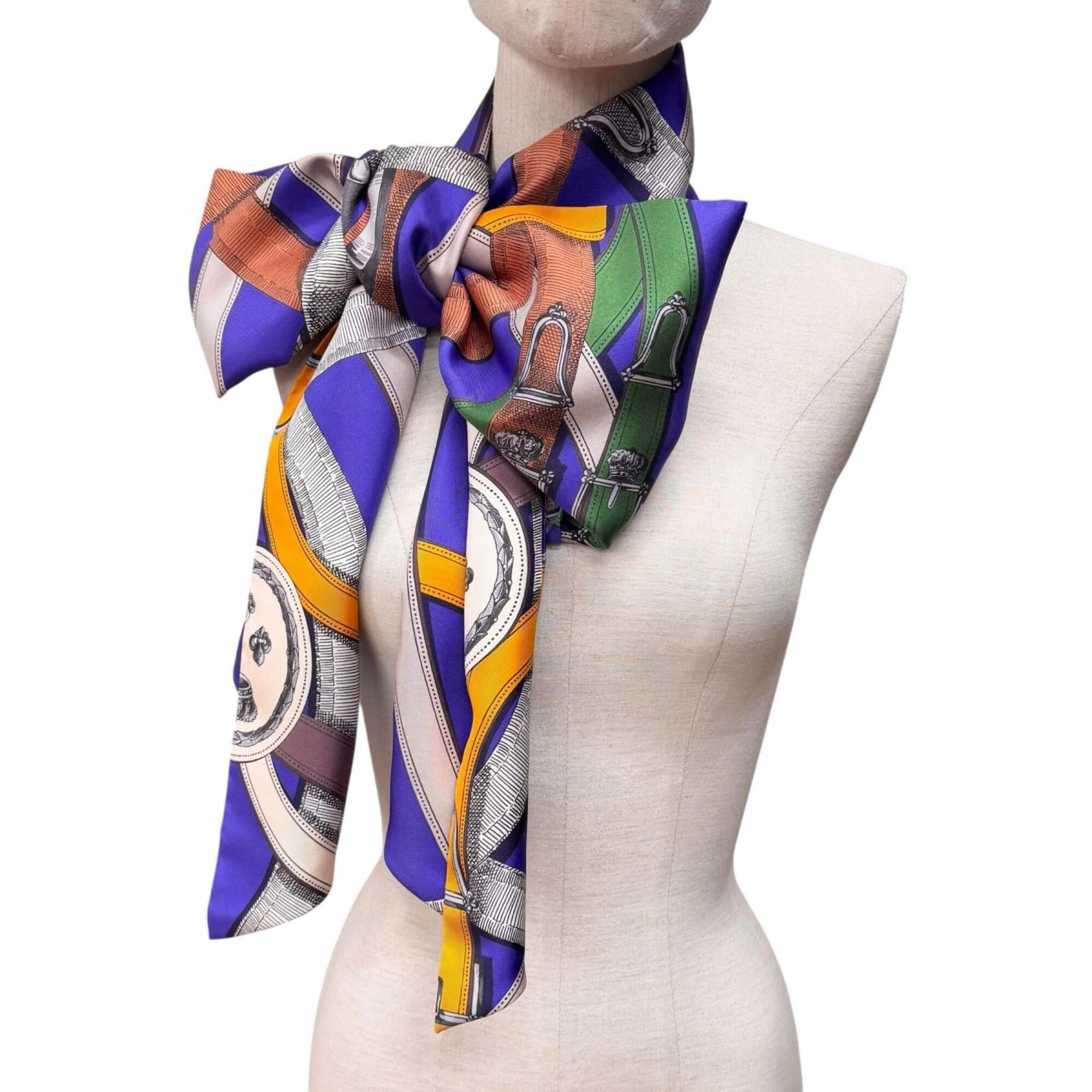 Hermes HERMES Maxi Twilly CAVALCADOUR 100% Silk Scarf/Muffler, Purple Multi, with Box, Made in France, Women's Size ONE SIZE - 4 Thumbnail