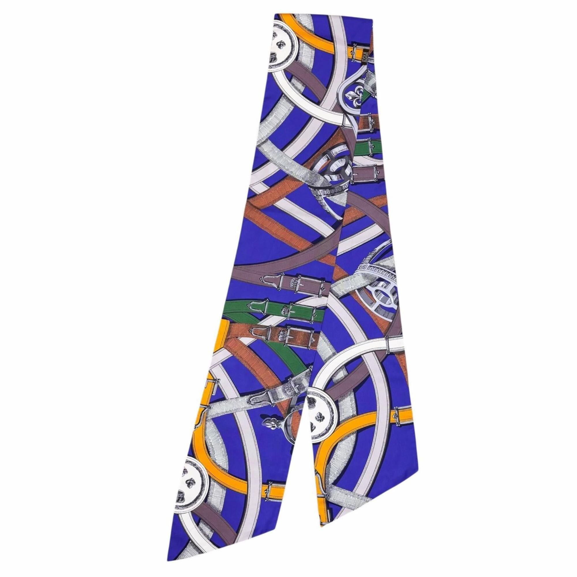 Hermes HERMES Maxi Twilly CAVALCADOUR 100% Silk Scarf/Muffler, Purple Multi, with Box, Made in France, Women's Size ONE SIZE - 3 Thumbnail