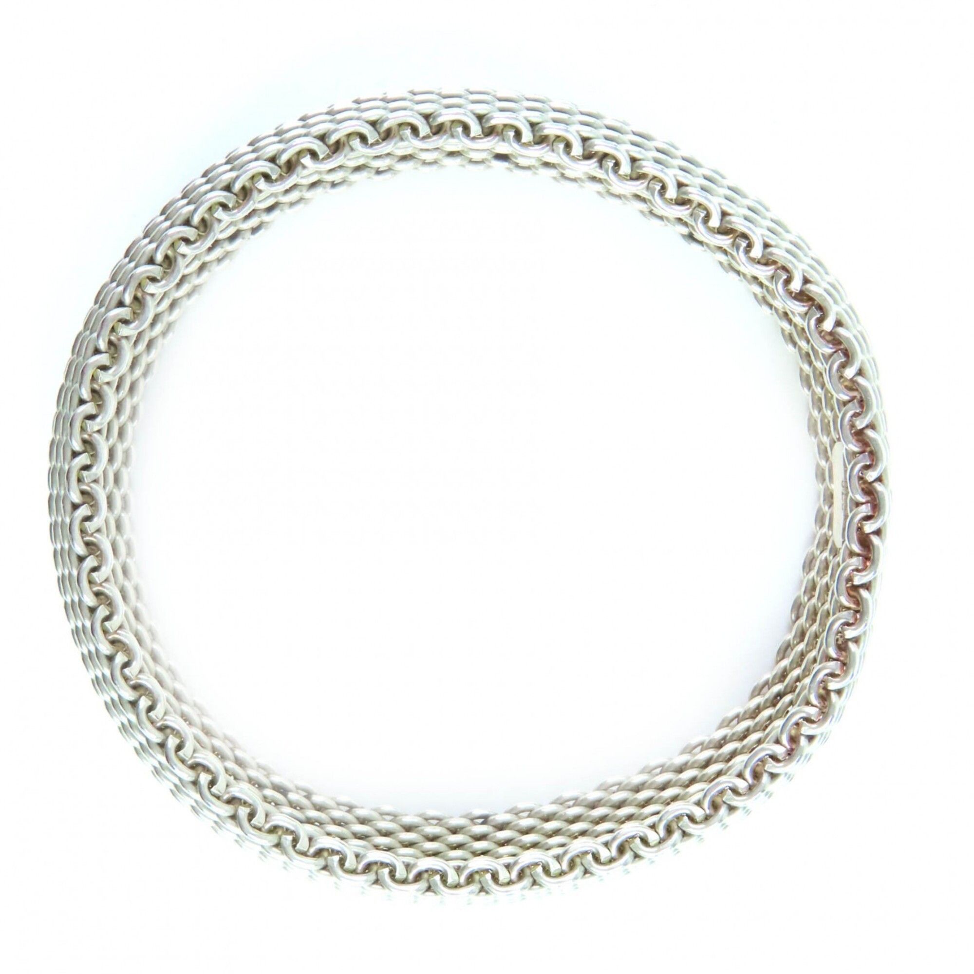 Tiffany & Co. TIFFANY&Co. Tiffany Somerset Mesh 925 Bangle Bracelet, Silver, with Box and Dust Bag, Weight 59.38g, Women's. Size ONE SIZE - 7 Thumbnail