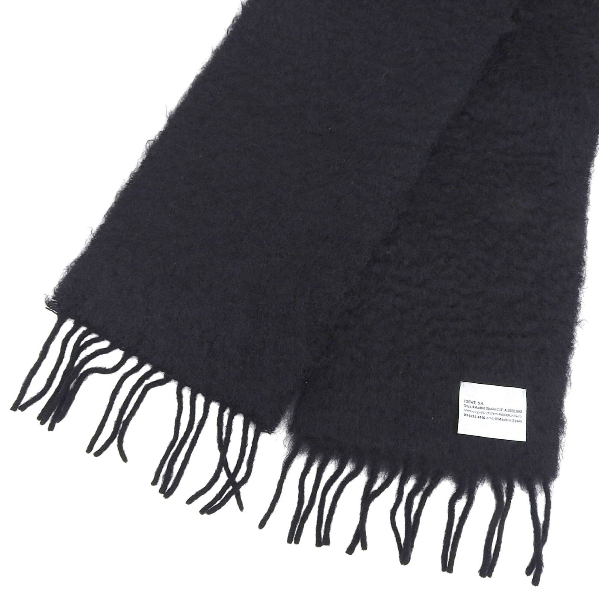 Loewe LOEWE Mohair Wool Blend Anagram Leather Patch Fringe Long Scarf, Black, Made in Spain, Authentic, Women's Size ONE SIZE - 5 Thumbnail