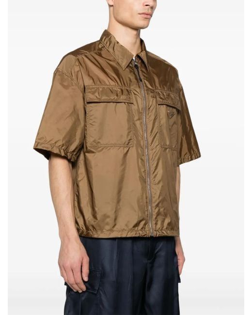 Prada Prada Short-Sleeve Re-Nylon Shirt in Brown Size US XS / EU 42 / 0 - 2 Thumbnail