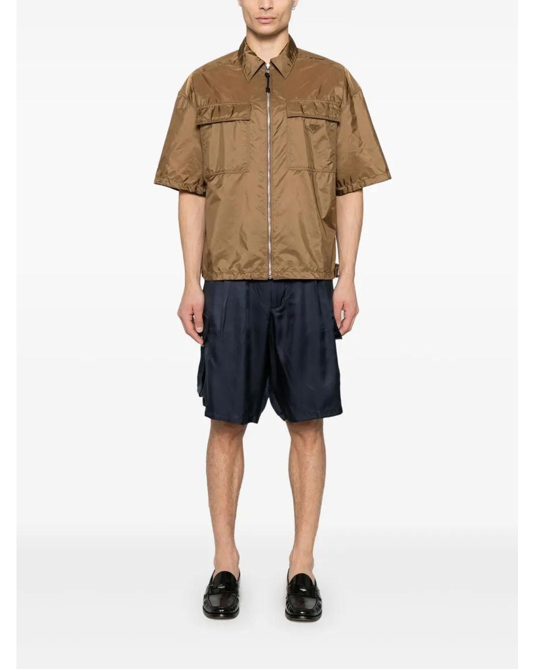 Prada Prada Short-Sleeve Re-Nylon Shirt in Brown Size US M / EU 48-50 / 2 - 4 Thumbnail