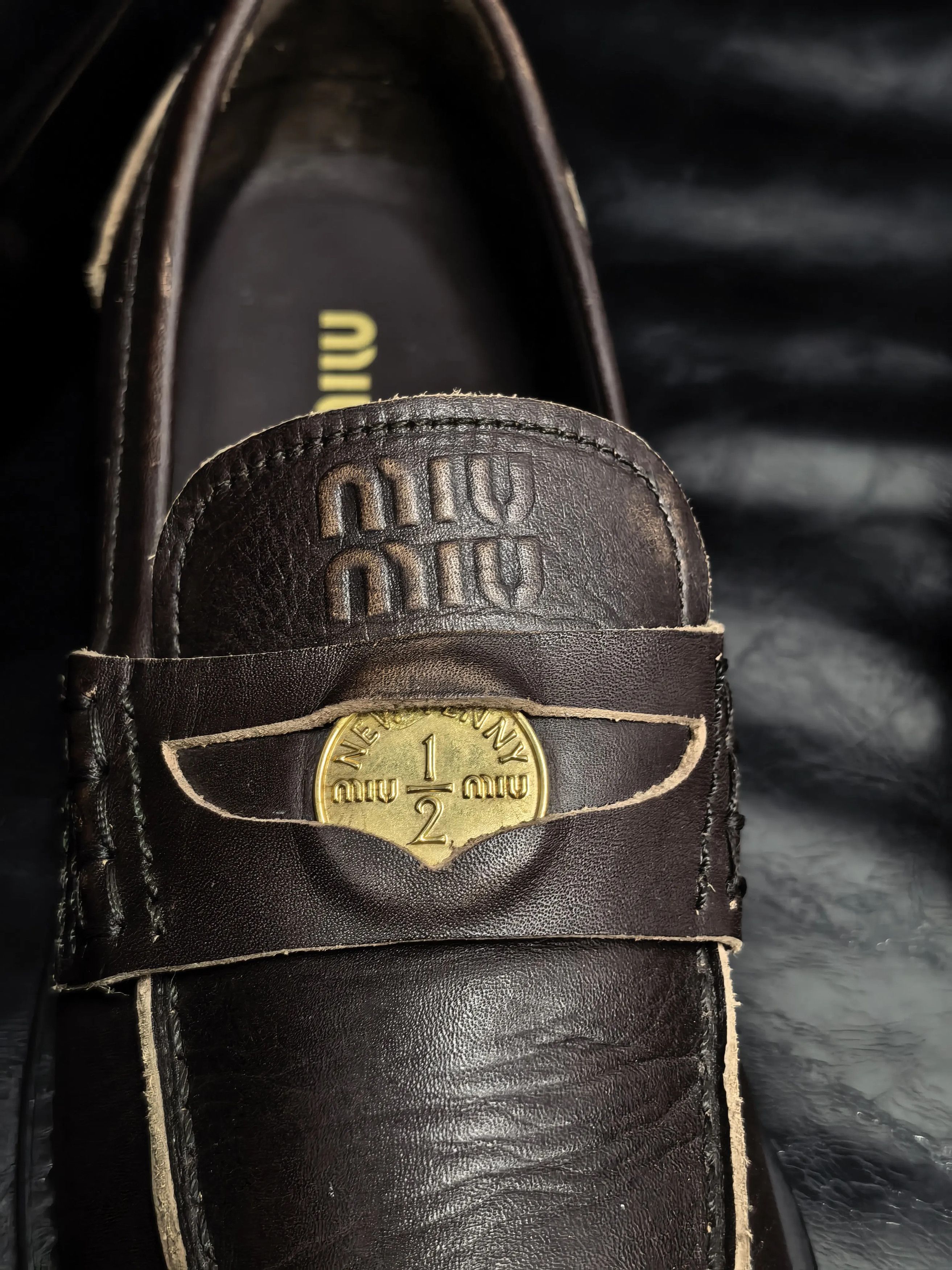 Miu Miu MiuMiu Brown Leather Gold Coin Loafers Size US 5.5 / IT 35.5 - 6 Thumbnail