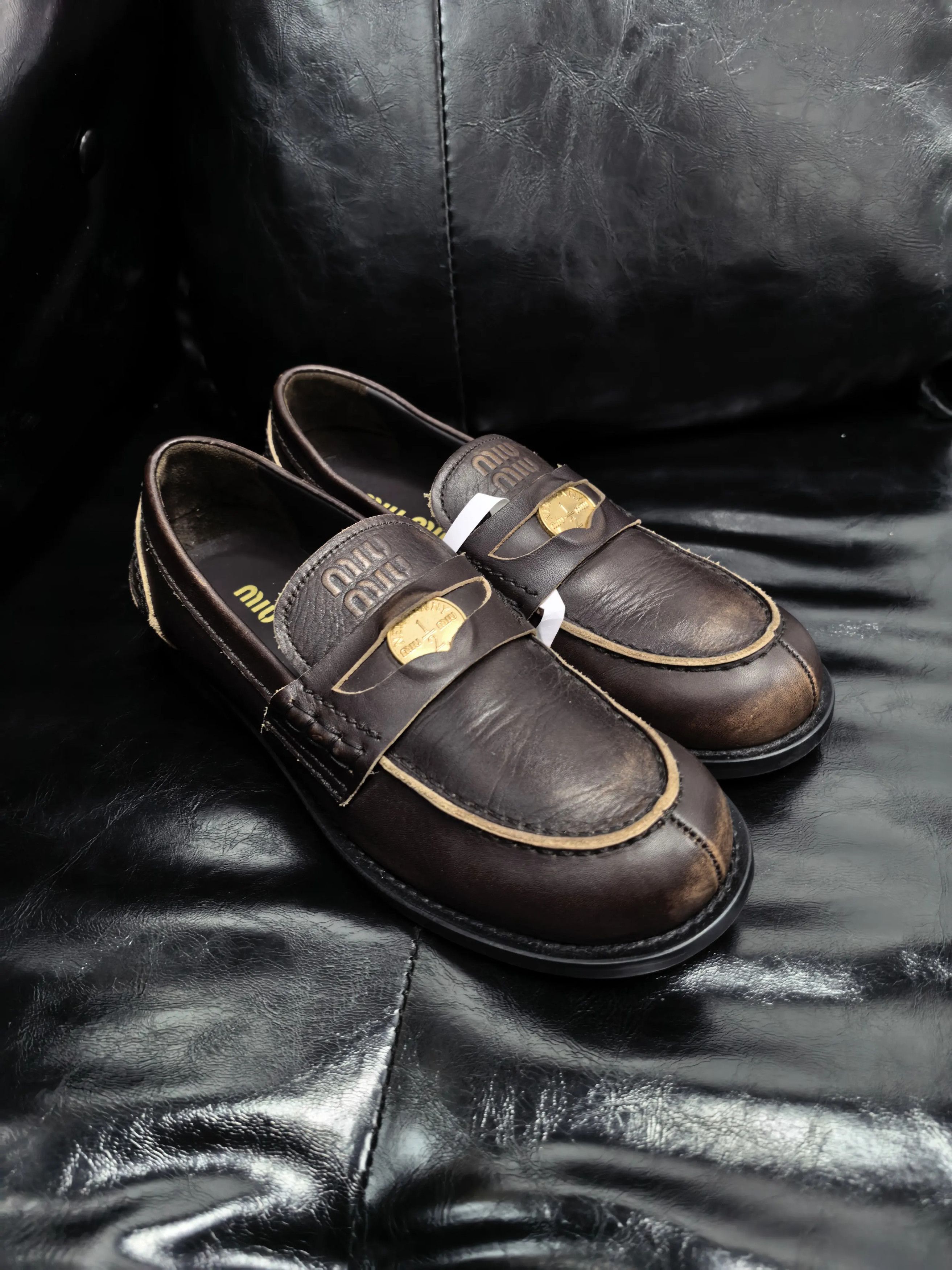 Miu Miu MiuMiu Brown Leather Gold Coin Loafers Size US 5.5 / IT 35.5 - 3 Thumbnail