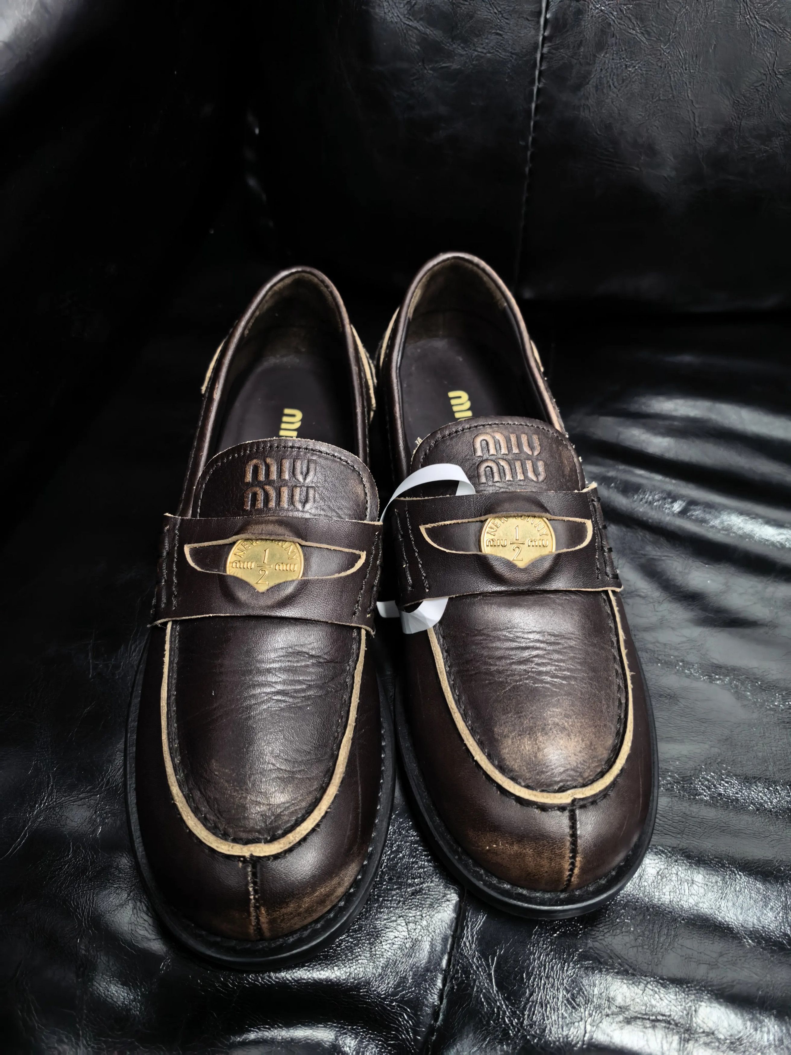 Miu Miu MiuMiu Brown Leather Gold Coin Loafers Size US 5.5 / IT 35.5 - 2 Thumbnail